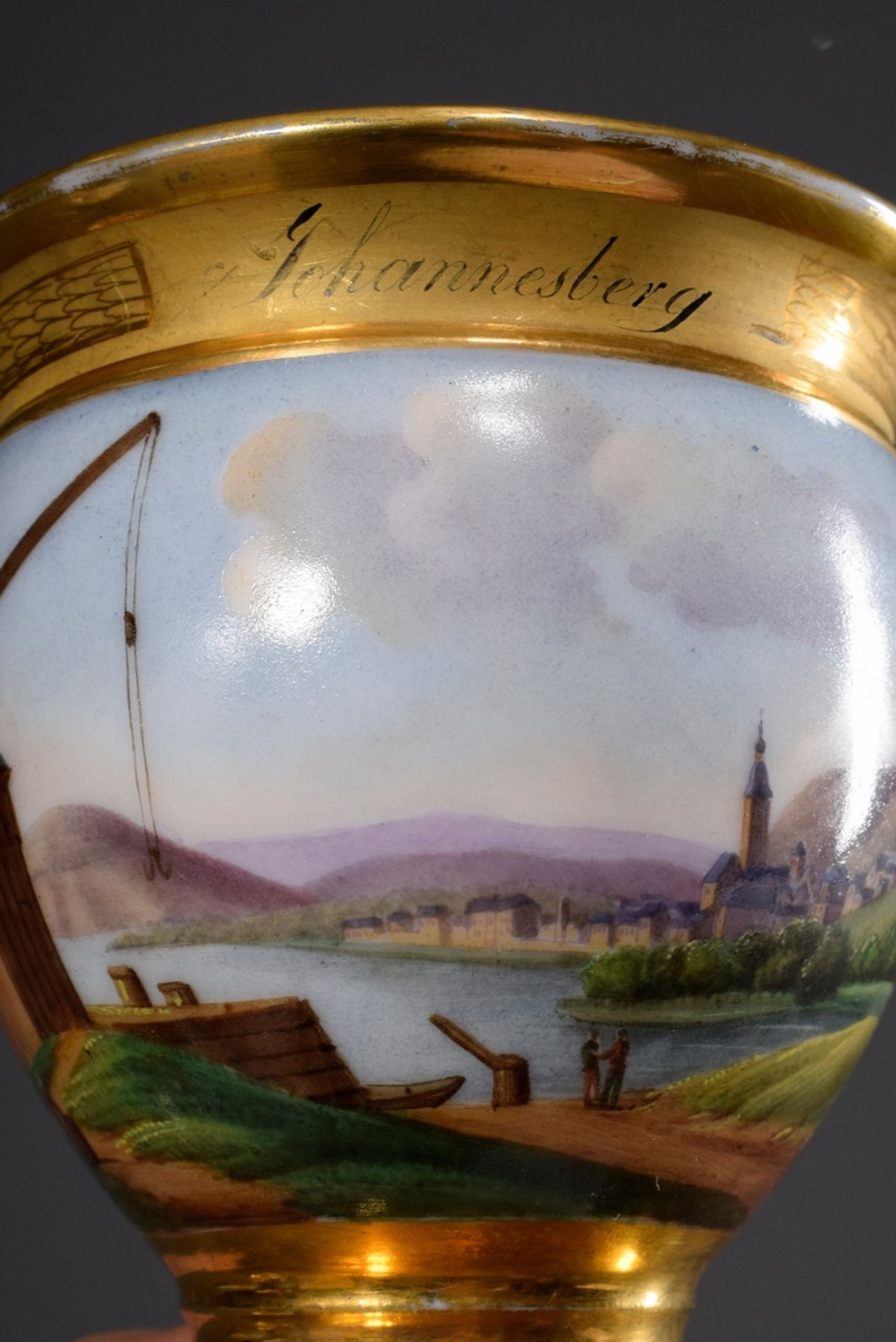 Wallendorf view cup with fine painting "Johannesberg near Fulda" on gold background, incised mark o - Image 5 of 9