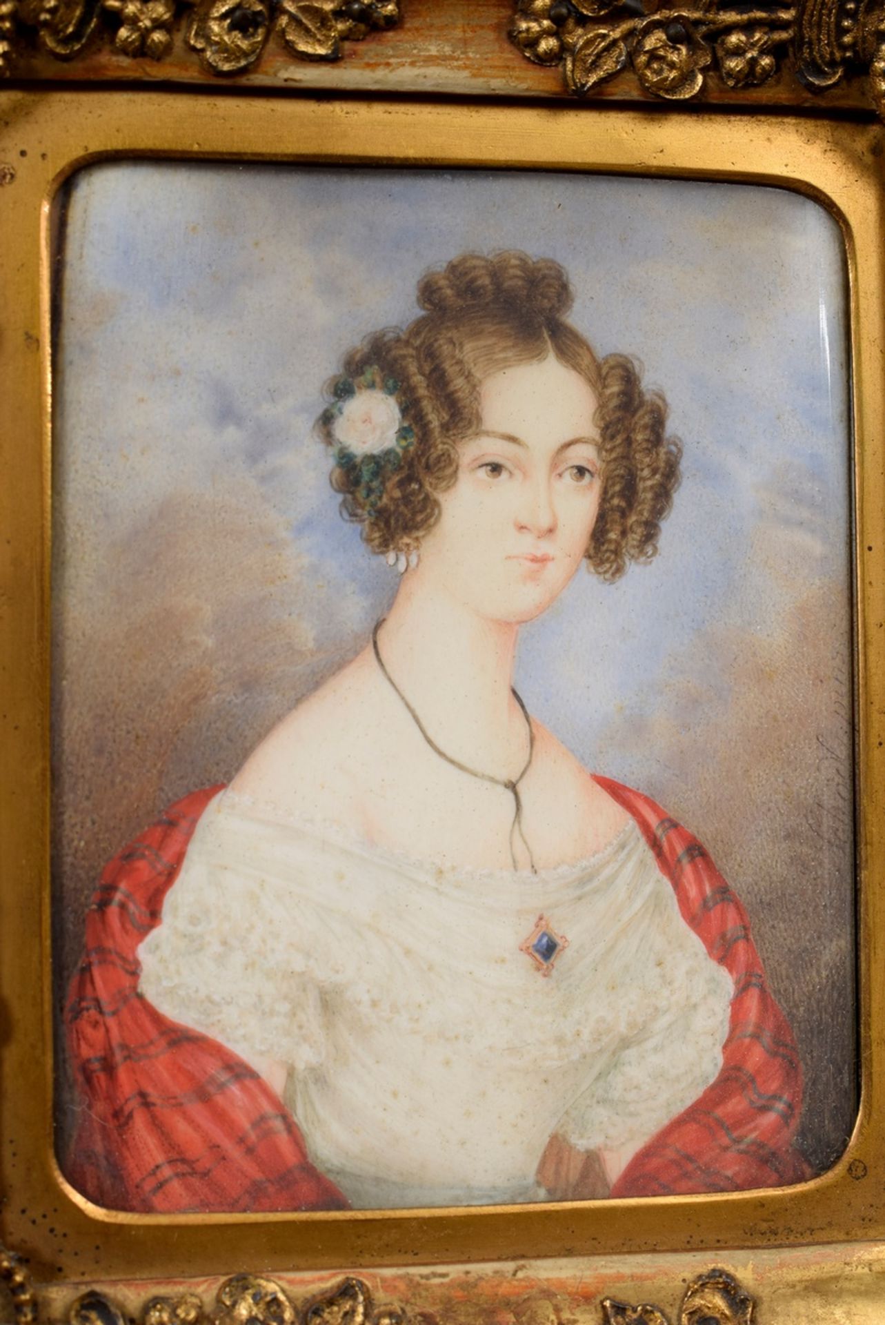 Schödl, Heinrich (1777-1838) Miniatur "Junge Biedermeier Dame mit Schultertuch", Gouache/Elfenbein, - Bild 4 aus 6