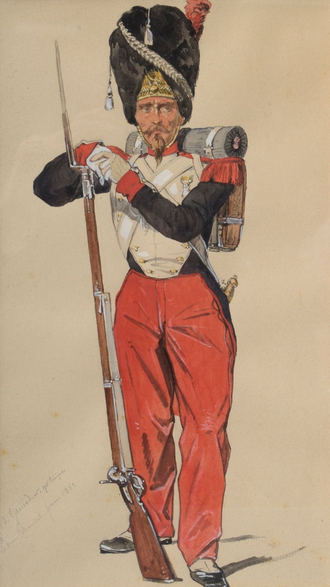 8 Chantal, Louis (1822-1899) "Napoleonische Soldaten", Bleistift/Aquarell, weiß gehöht, u. monogr.  - Bild 2 aus 19