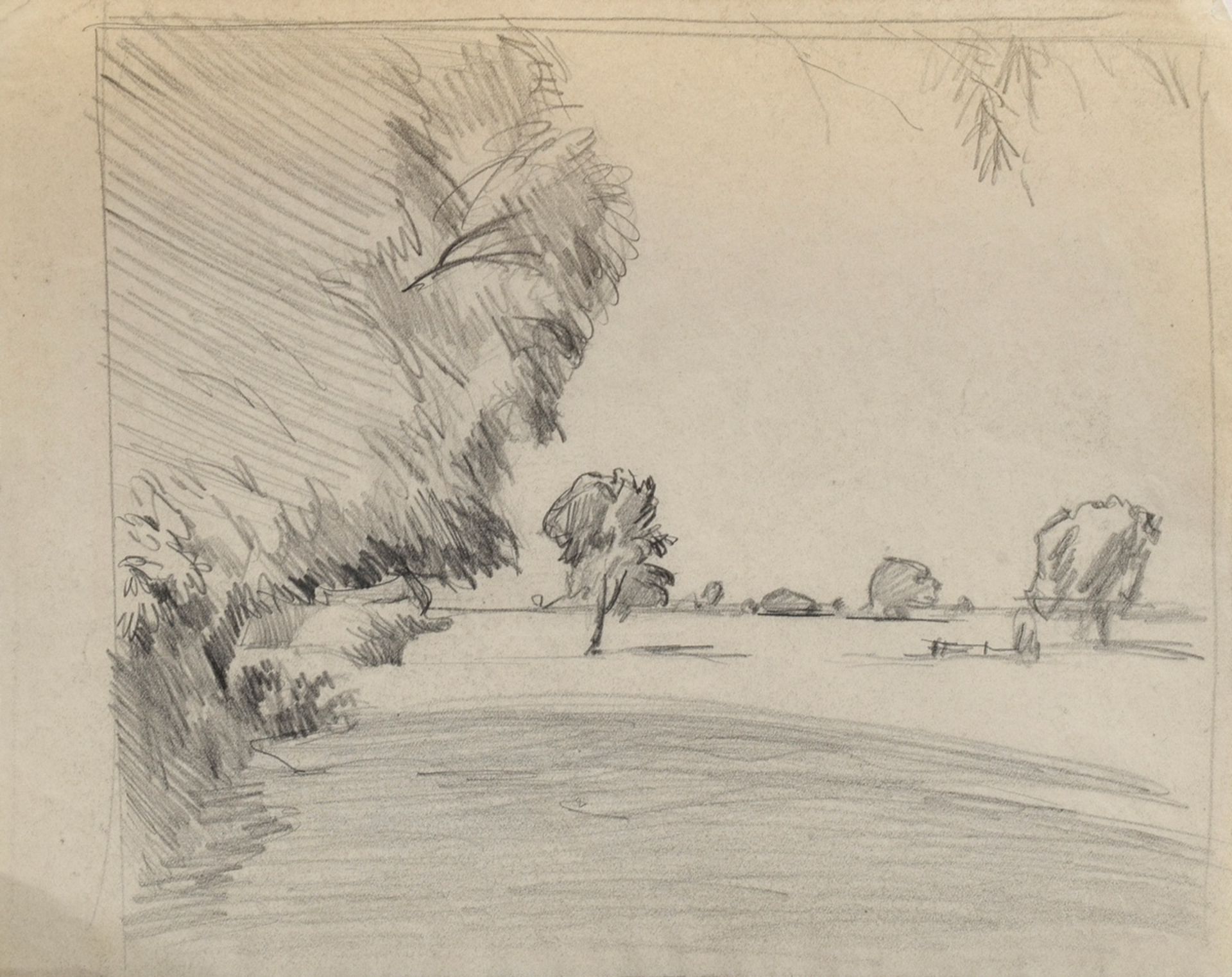 Kayser, Jean-Paul (1869-1942) "Pasture", pencil drawing, verso estate information, 21.5x27cm, sligh