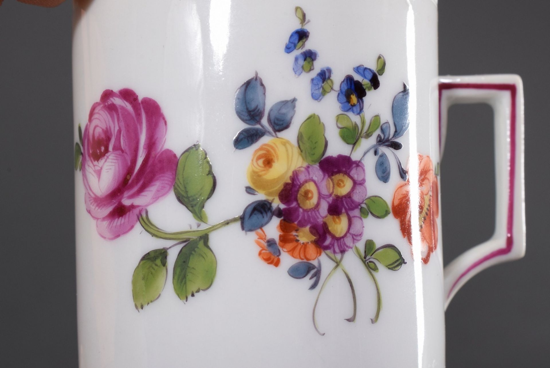 2 Various cylindrical Biedermeier porcelain cups/saucers with polychrome painting "Blossoms" and "P - Image 4 of 9