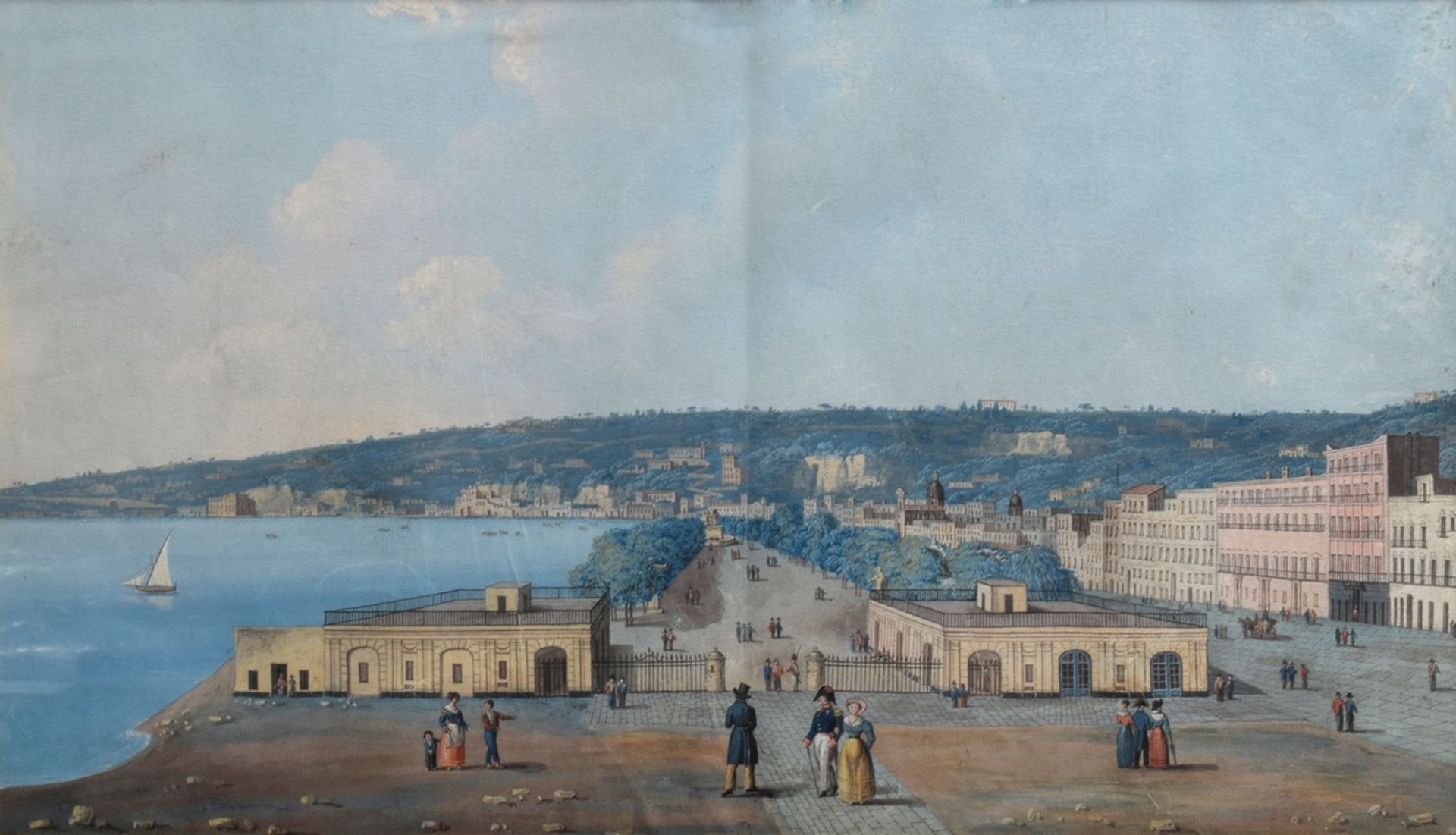 Italian artist of the 18th c. "Villa Reale in Naples" around 1790, gouache/paper, 33x56cm (w.f. 53,