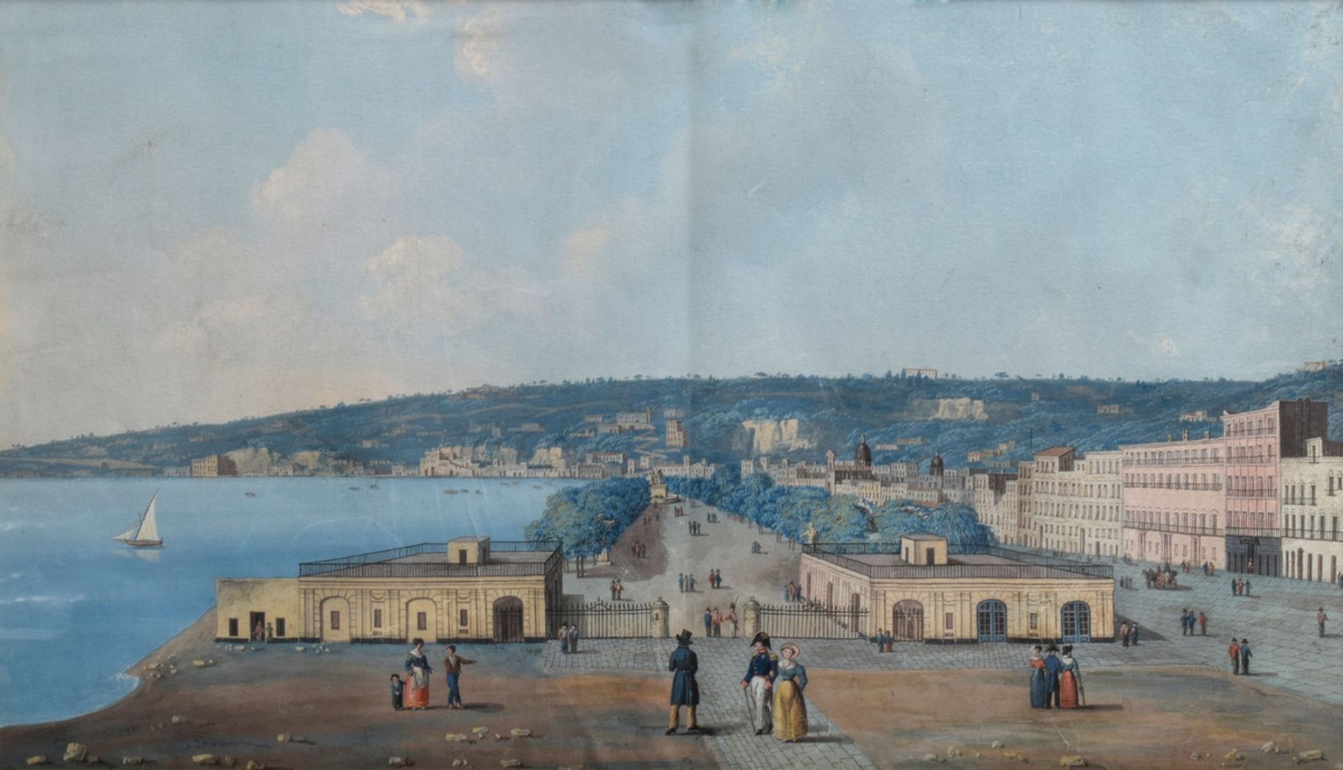 Italienischer Künstler des 18. Jh. "Villa Reale in Neapel" um 1790, Gouache/Papier, 33x56cm (m.R. 5