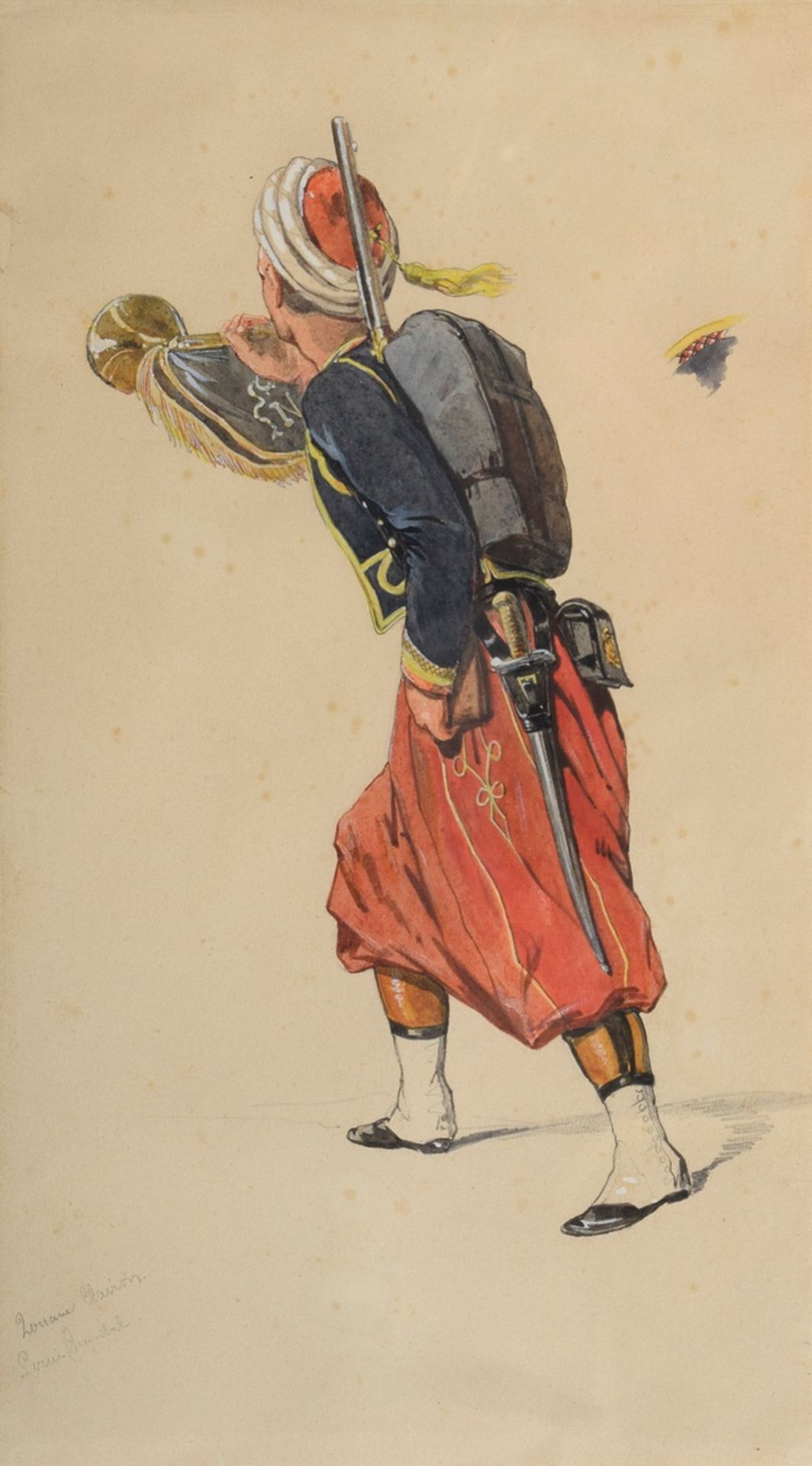 4 Chantal, Louis (1822-1899) "Napoleonische Soldaten (Zouaven)", Bleistift/Aquarell, weiß gehöht, j - Bild 5 aus 11