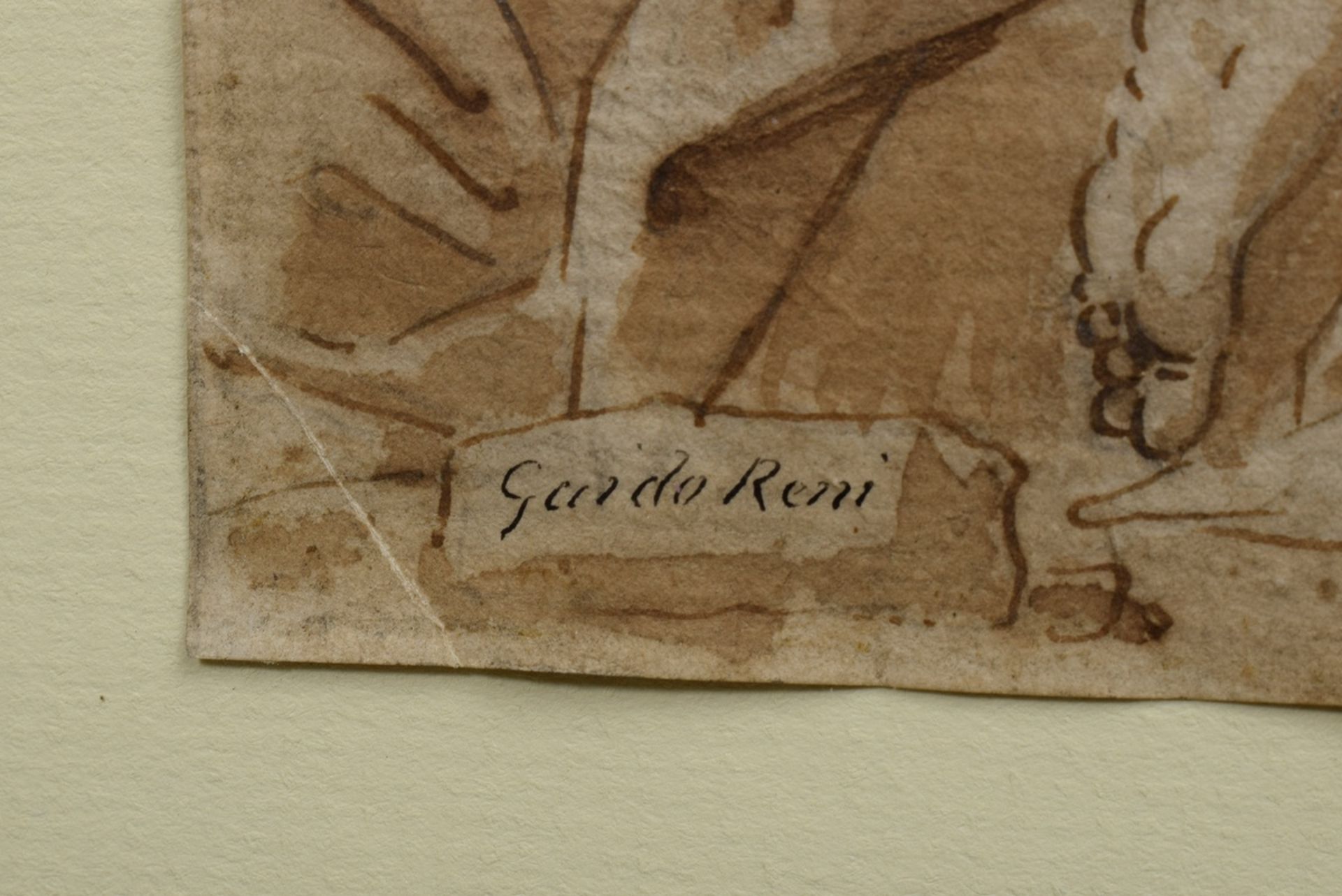 Reni, Guido (1575-1642) "Mariäe Himmelfahrt", Sepia/Aquarellzeichnung, u.l. sign., 39,3x20,4cm, kle - Bild 3 aus 4