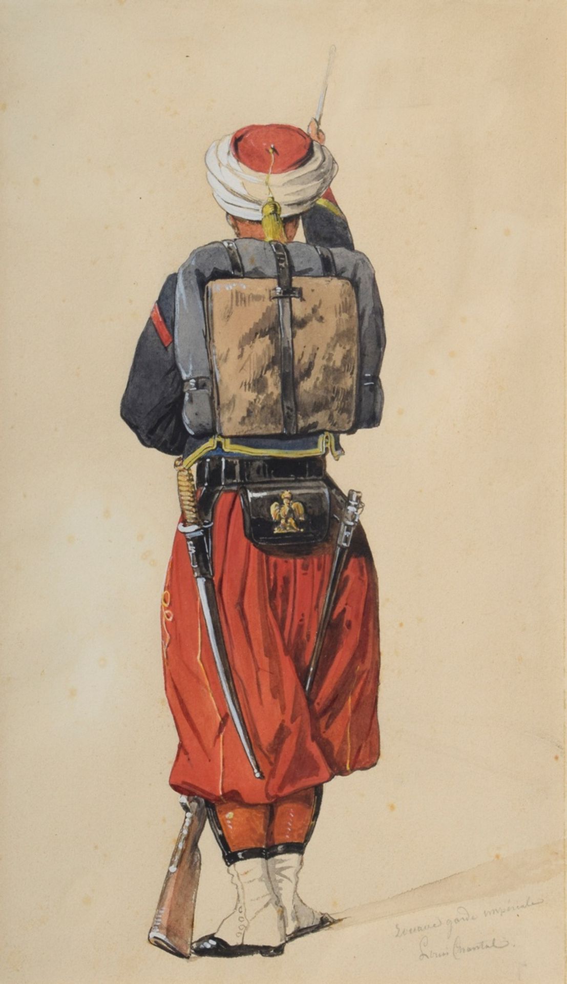 4 Chantal, Louis (1822-1899) "Napoleonische Soldaten (Zouaven)", Bleistift/Aquarell, weiß gehöht, j - Bild 7 aus 11