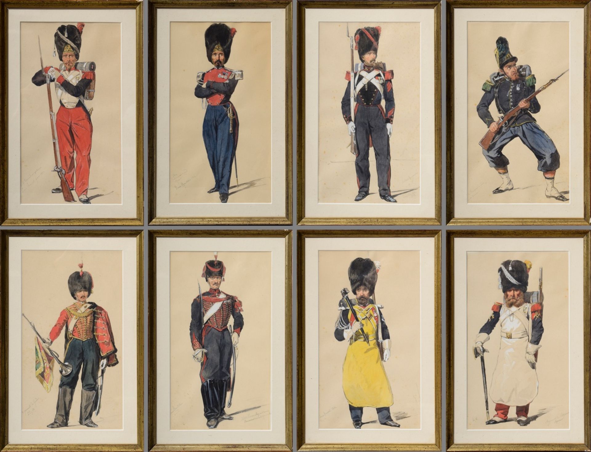 8 Chantal, Louis (1822-1899) "Napoleonische Soldaten", Bleistift/Aquarell, weiß gehöht, u. monogr. 