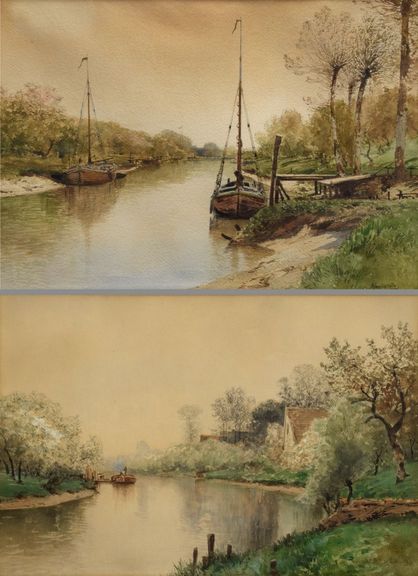 2 Lutteroth, Askan (1842-1923) „Frühlingsnebel“ und „An der Luhe“, Aquarell, u.r. sign., verso beti