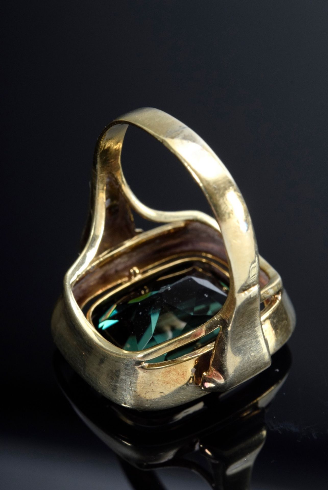 Handgefertigter Midcentury GG 585 Ring mit grünen synthetischem Spinell, 6,3g, Gr. 52, Tragespuren - Bild 4 aus 4