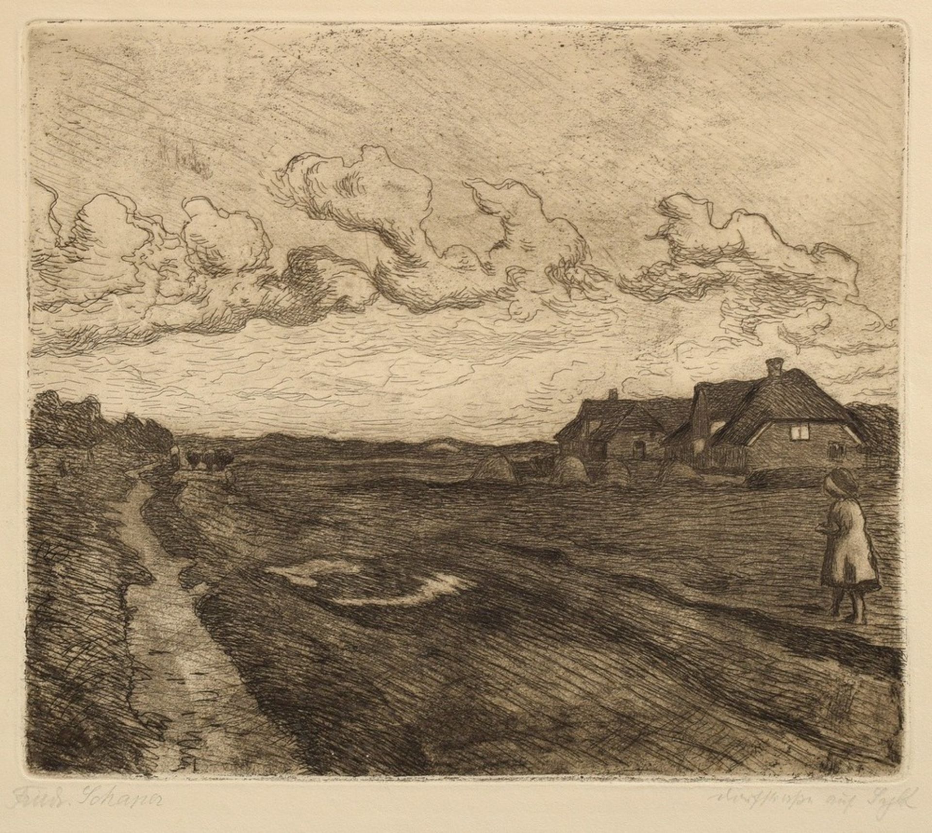 Schaper, Friedrich (1869-1956) "Dorfstraße auf Sylt", Radierung, in Passepartout montiert, sign./be