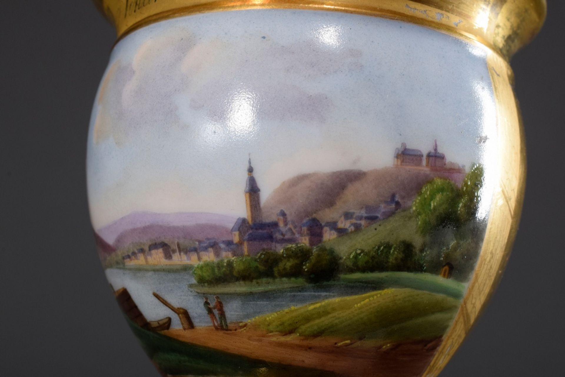 Wallendorf view cup with fine painting "Johannesberg near Fulda" on gold background, incised mark o - Image 7 of 9