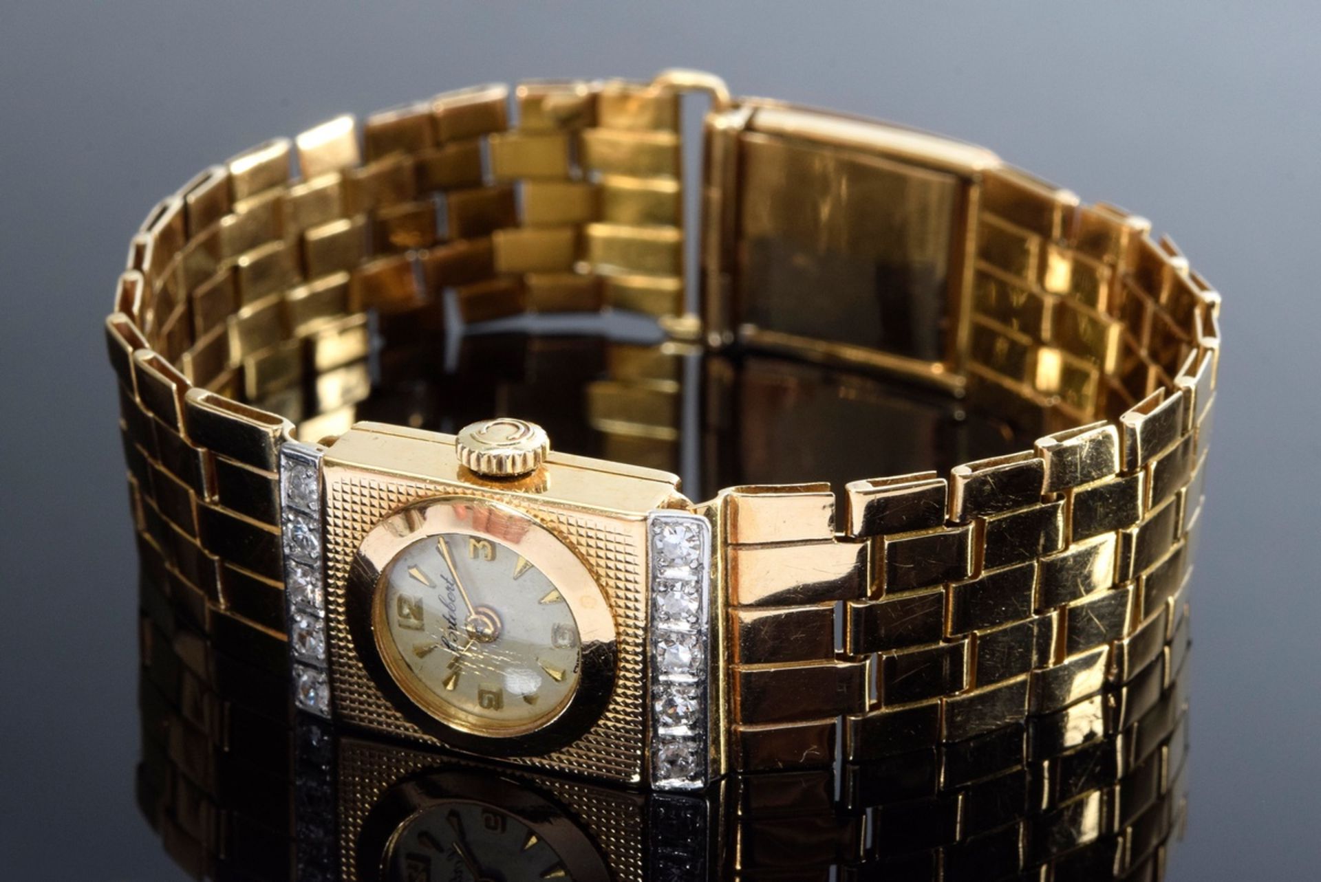 GG 750 Armbanduhr "Cortebert", Handaufzug, arabische Zahlen, Strichindizes, mit Achtkantdiamanten ( - Bild 2 aus 6