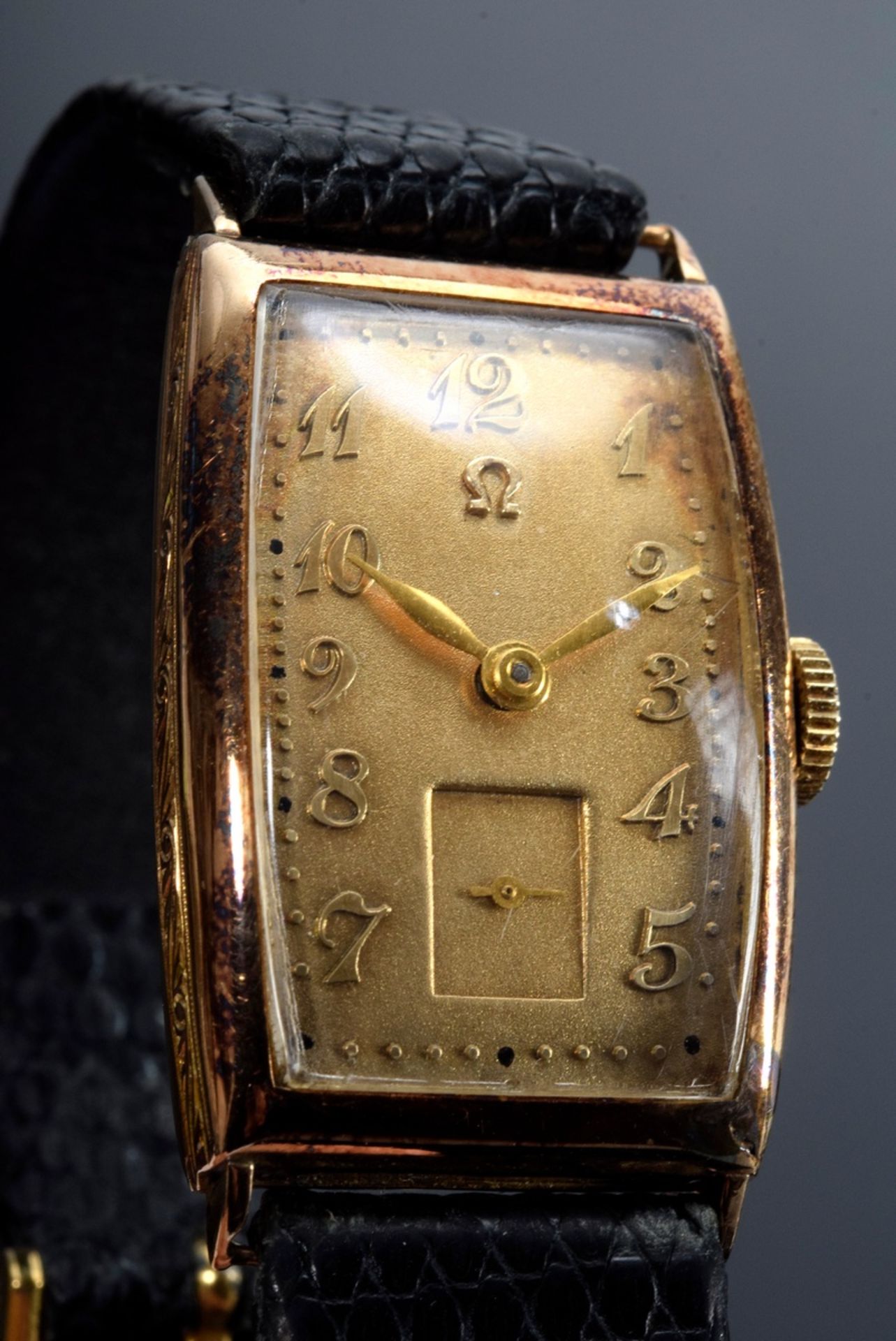 Klassische RG 585 Art Deco Omega Armbanduhr, Handaufzug, kleine Sekunde, braunes Eidechsenband mit  - Bild 2 aus 3
