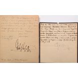 2 Diverse Schriftstücke mit Autographen (eigenhändiger Unterschrift) von Kaiser Friedrich III. ("99