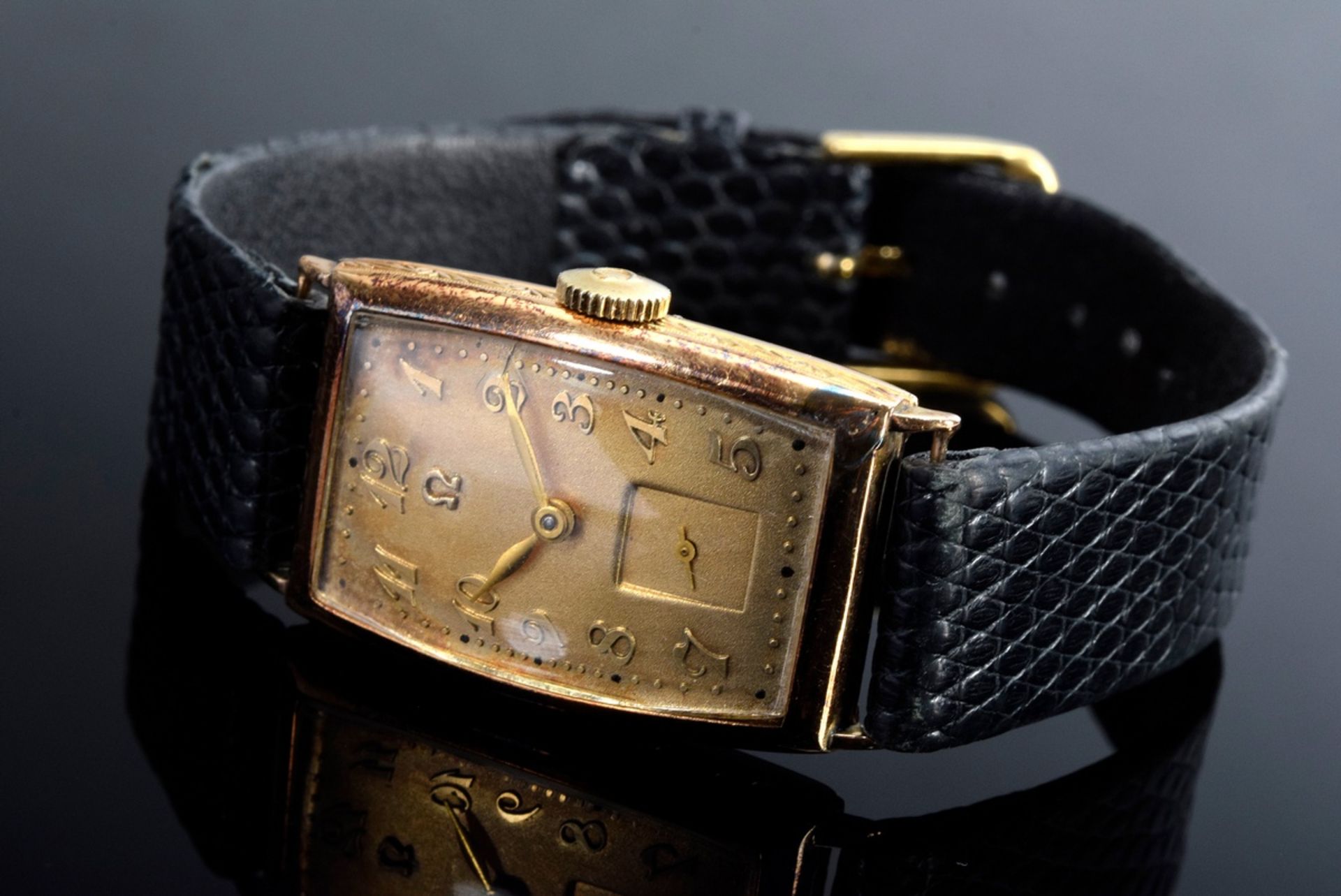 Klassische RG 585 Art Deco Omega Armbanduhr, Handaufzug, kleine Sekunde, braunes Eidechsenband mit 