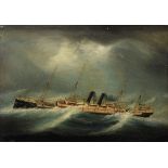 Chinesischer Marinemaler "P&O Liner SS Carthage (I)" um 1881, Öl/Leinwand, 21,6x30cm (m.R. 25,5x34,