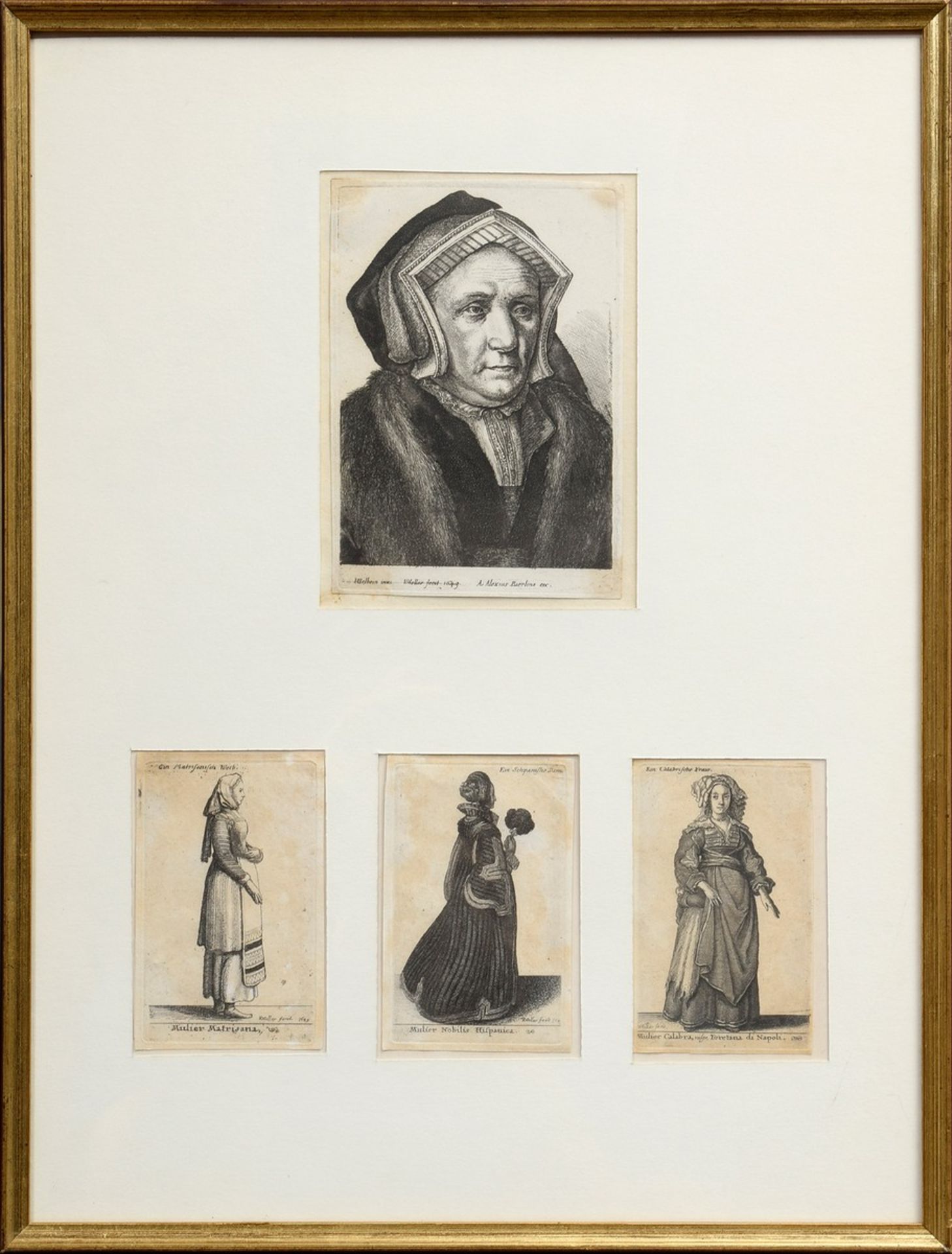4 Hollar von Prachna, Wenzel (1607-1677), "Ladies in Costume" (Lady Butts - after Hans Holbein/ mat