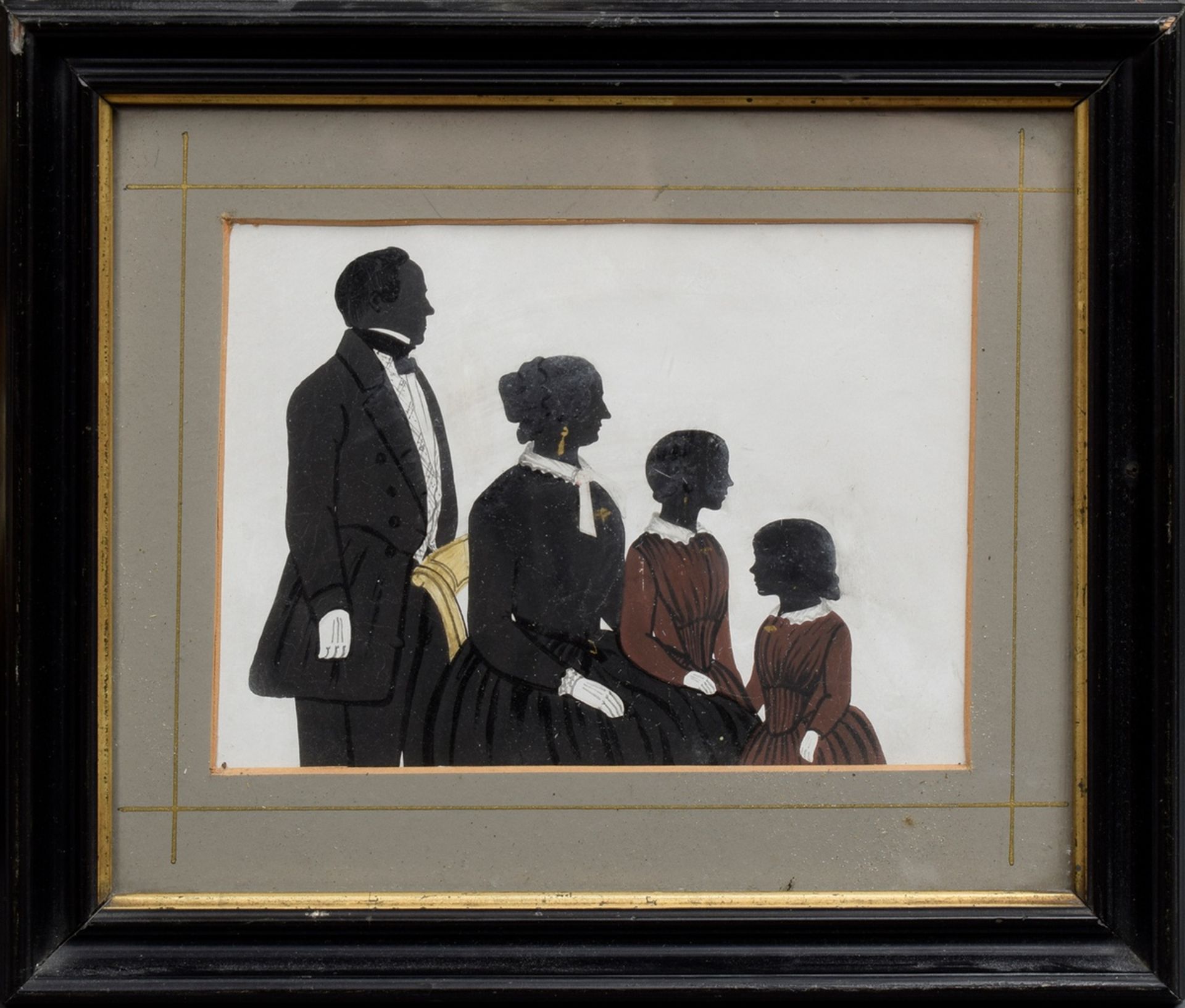 Biedermeier silhouette "family", gouache, 11x14.8cm (w.f. 20.4x23.5cm) - Image 2 of 2