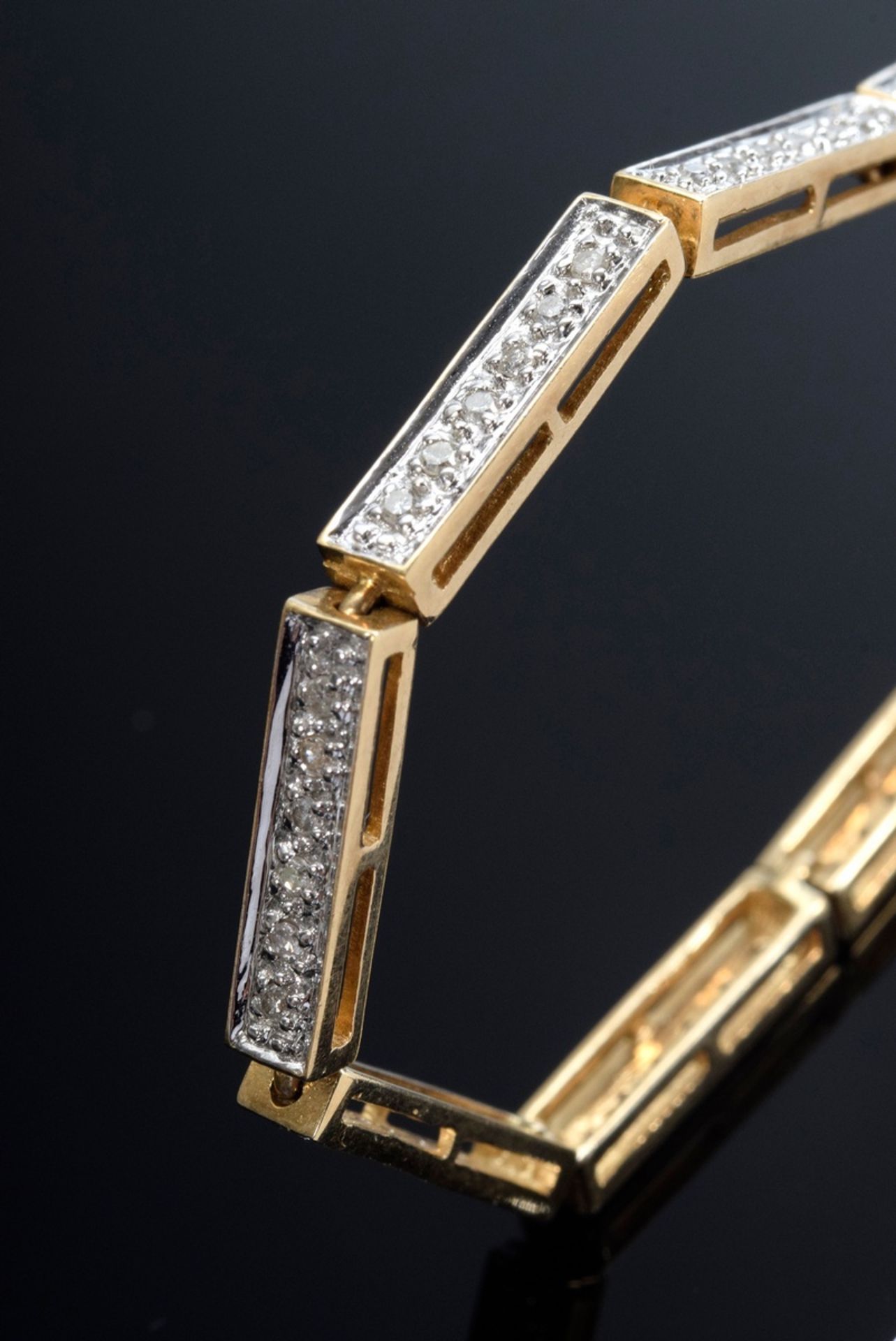 2 Teile GG 585 Schmuck: Alliancearmband mit Achtkantdiamanten (zus. ca. 0.50ct/SI-P1/W, 1 x fehlt,  - Bild 3 aus 3