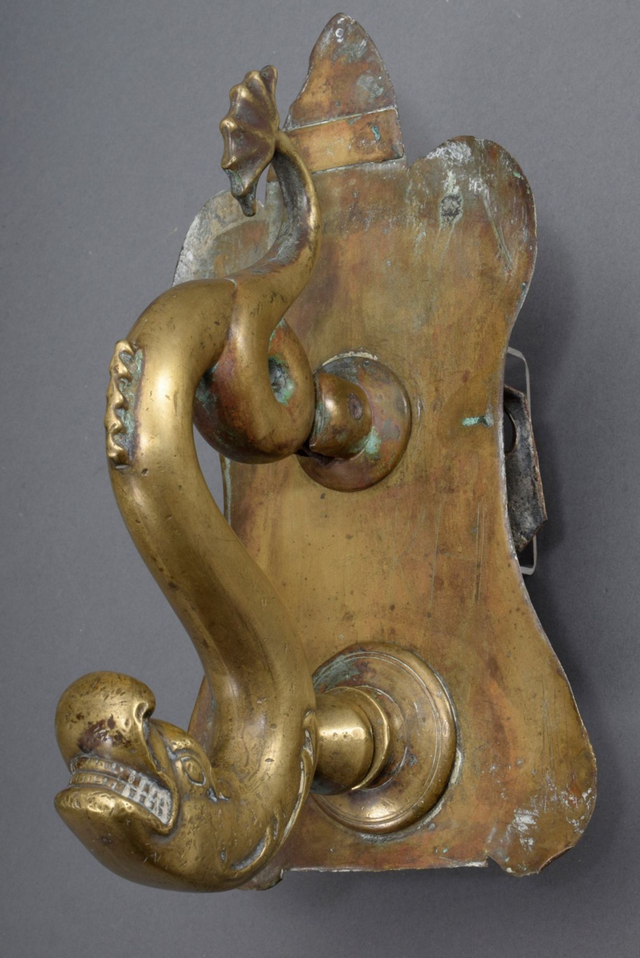 Antiker Bronze Türklopfer "Meerestier", 25x13x12,5cm, restauriert, leichte Gebrauchsspuren - Bild 4 aus 4