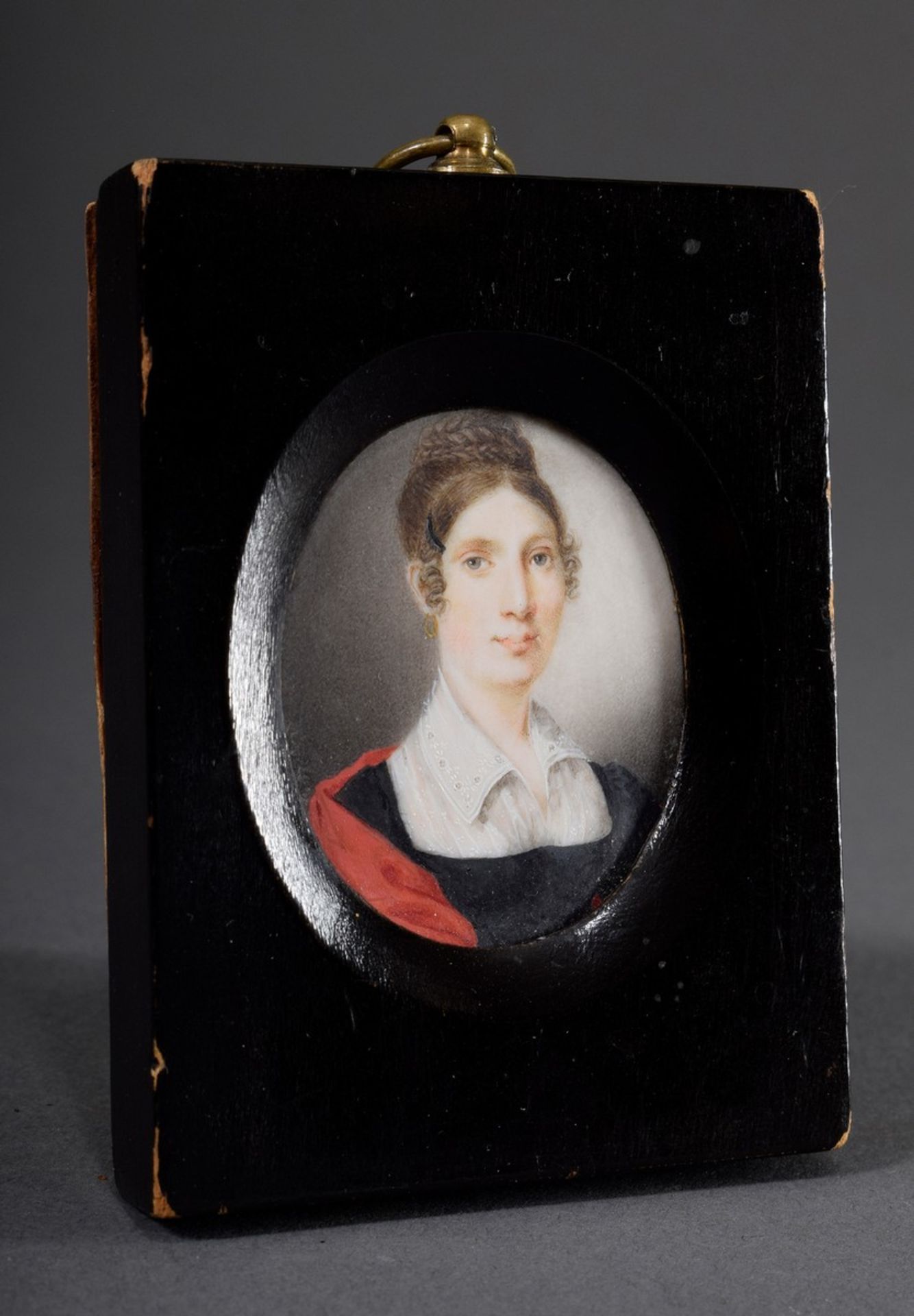 Fein gemalte Miniatur "Carolina Louisa Wend geb. Wagner im Alter von 28 Jahren", Gouache, um 1818, 