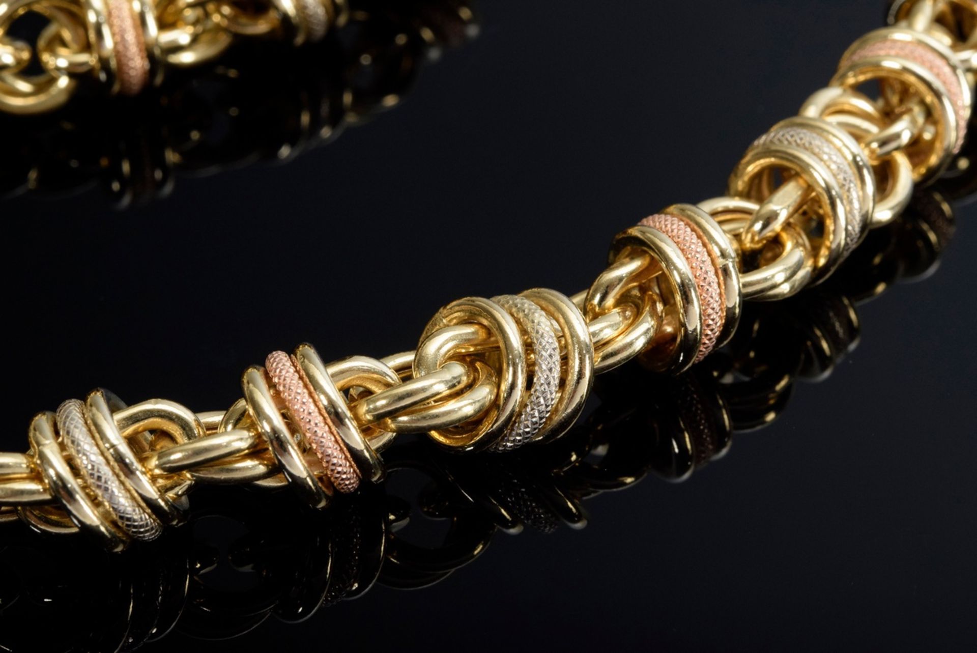 2 Teile diverser Tricolor Gold 750 Schmuck aus sich beweglichen Ringen: Collier (L. 45cm) und Armba - Bild 2 aus 3