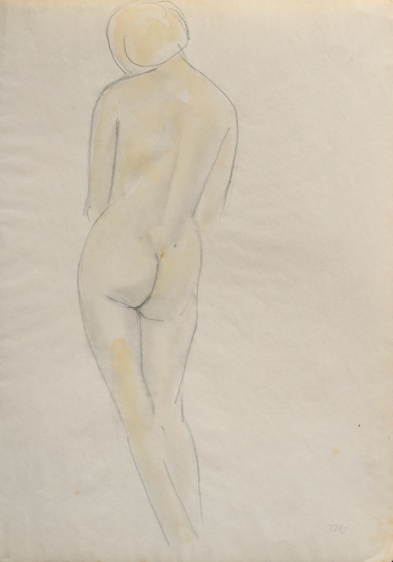 Maetzel-Johannsen, Dorothea (1886-1930) "Weiblicher Rückenakt, stehend" 1925, Bleistift/Aquarell, u