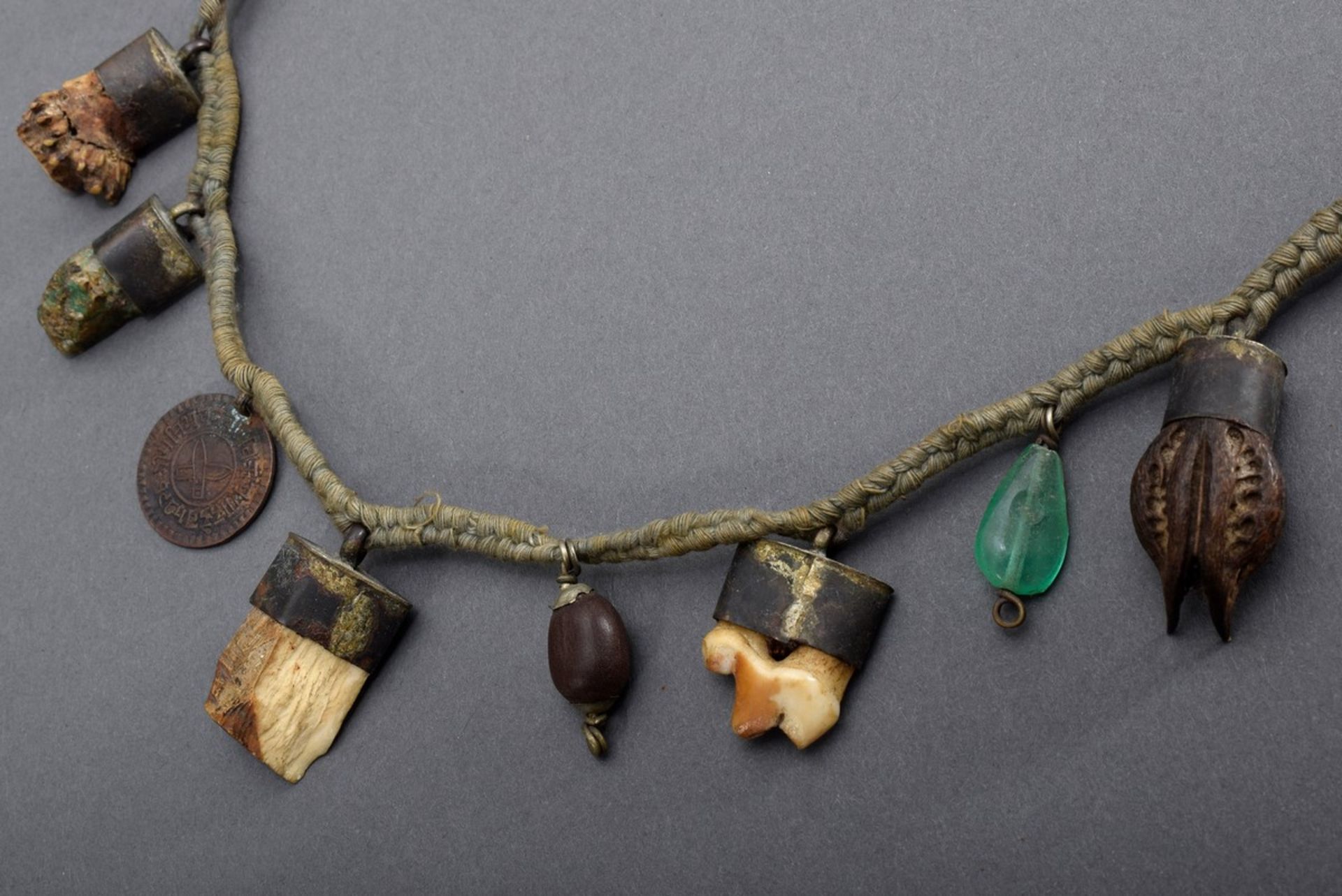 2 various Fraisen chains with different individual amulets made of bones, kernels, shells, minerals - Image 3 of 5