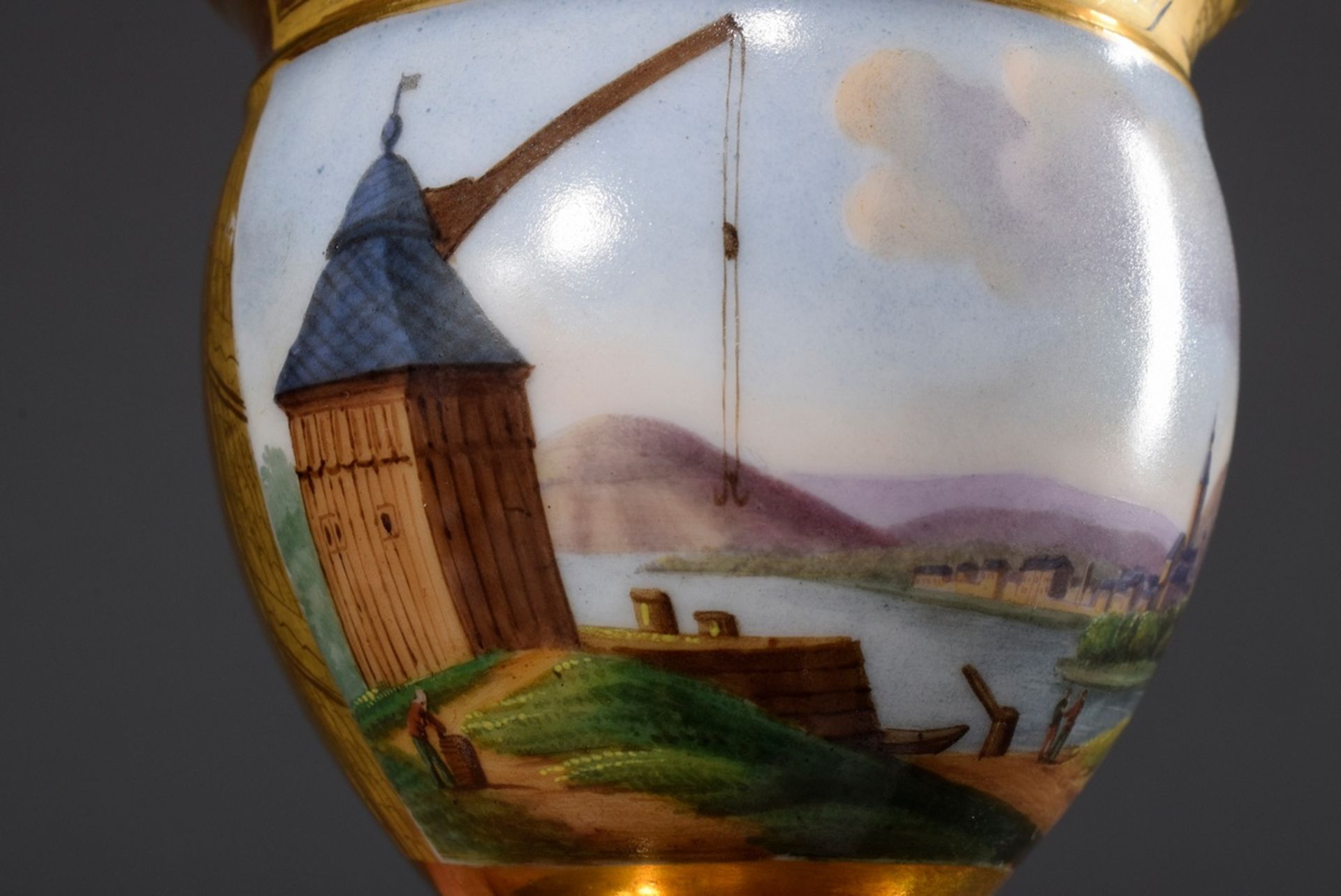 Wallendorf view cup with fine painting "Johannesberg near Fulda" on gold background, incised mark o - Image 6 of 9