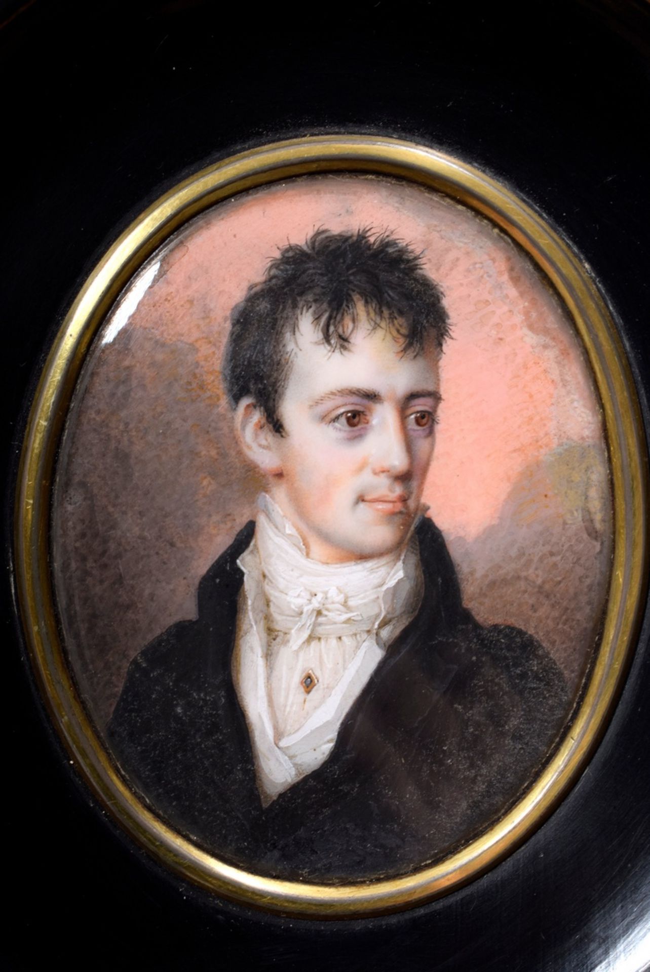 Miniatur "Portrait von Mr. Hinshclef - Adjutant beim 1. Duke of Wellington", Gouache/Elfenbein, um  - Bild 3 aus 3