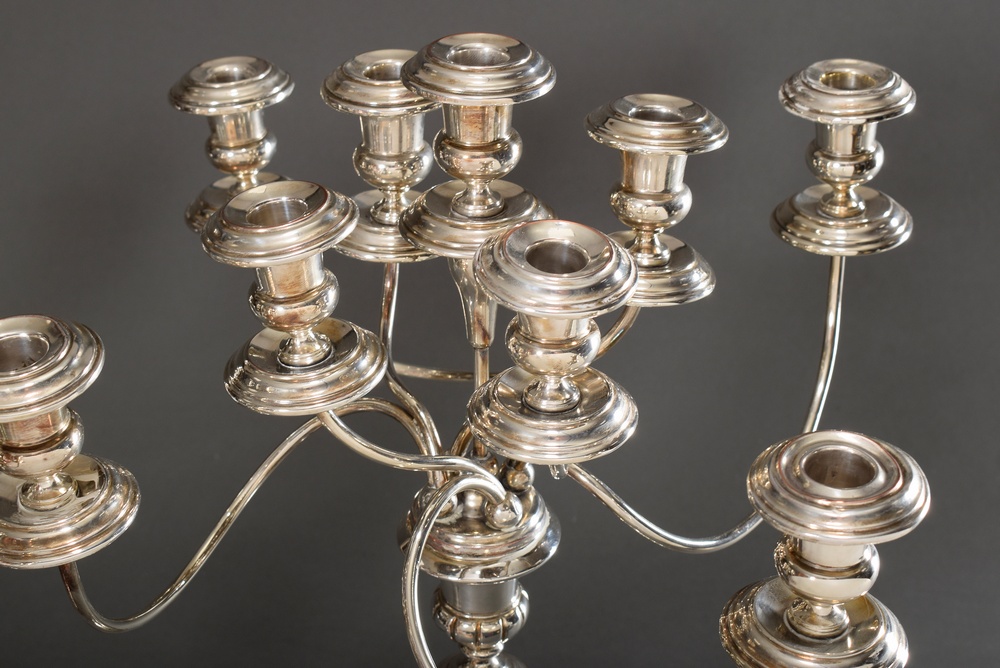 Pair of silver-plated table garlands with fluted shafts and 9-flamed attachments on curved arms, MM - Image 3 of 9