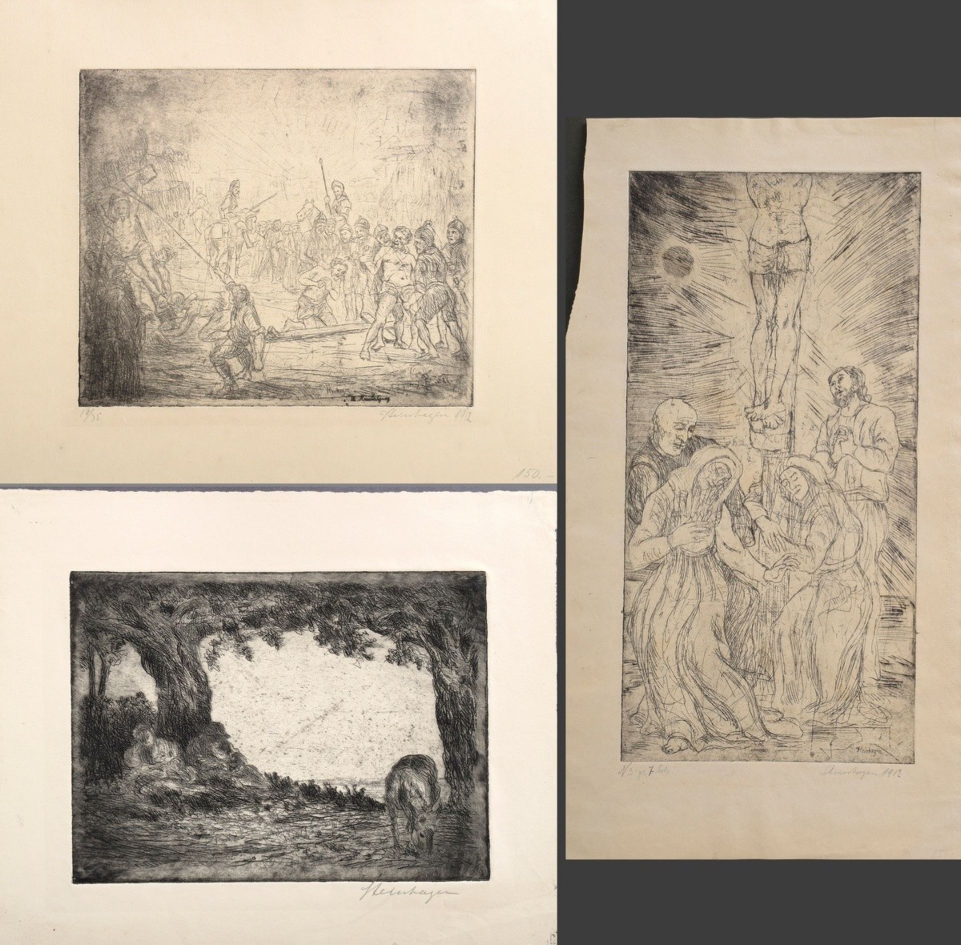 3 Steinhagen, Heinrich (1880-1948) "Christian Scenes", etchings, signed on the plate, 1x titled, si