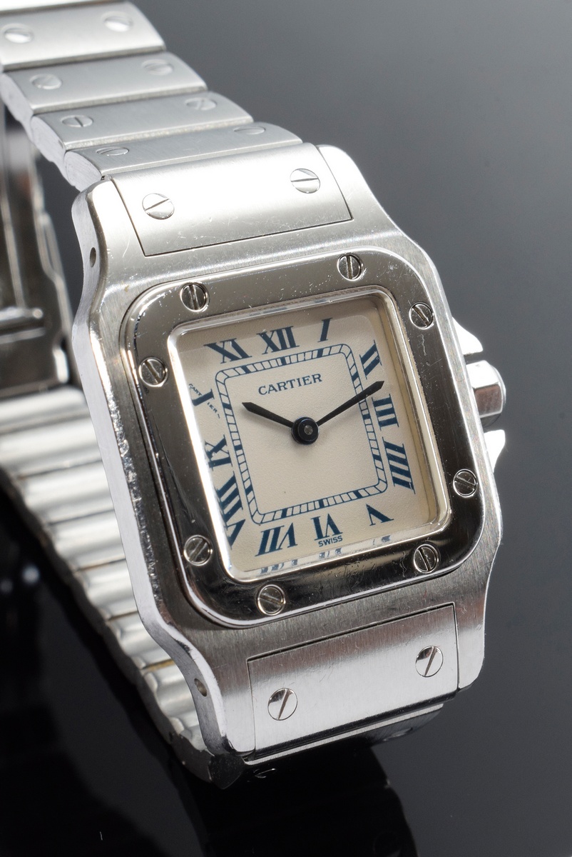 Cartier "Santos" steel ladies' wristwatch, small model, quartz movement, roman numerals and minute  - Image 2 of 7