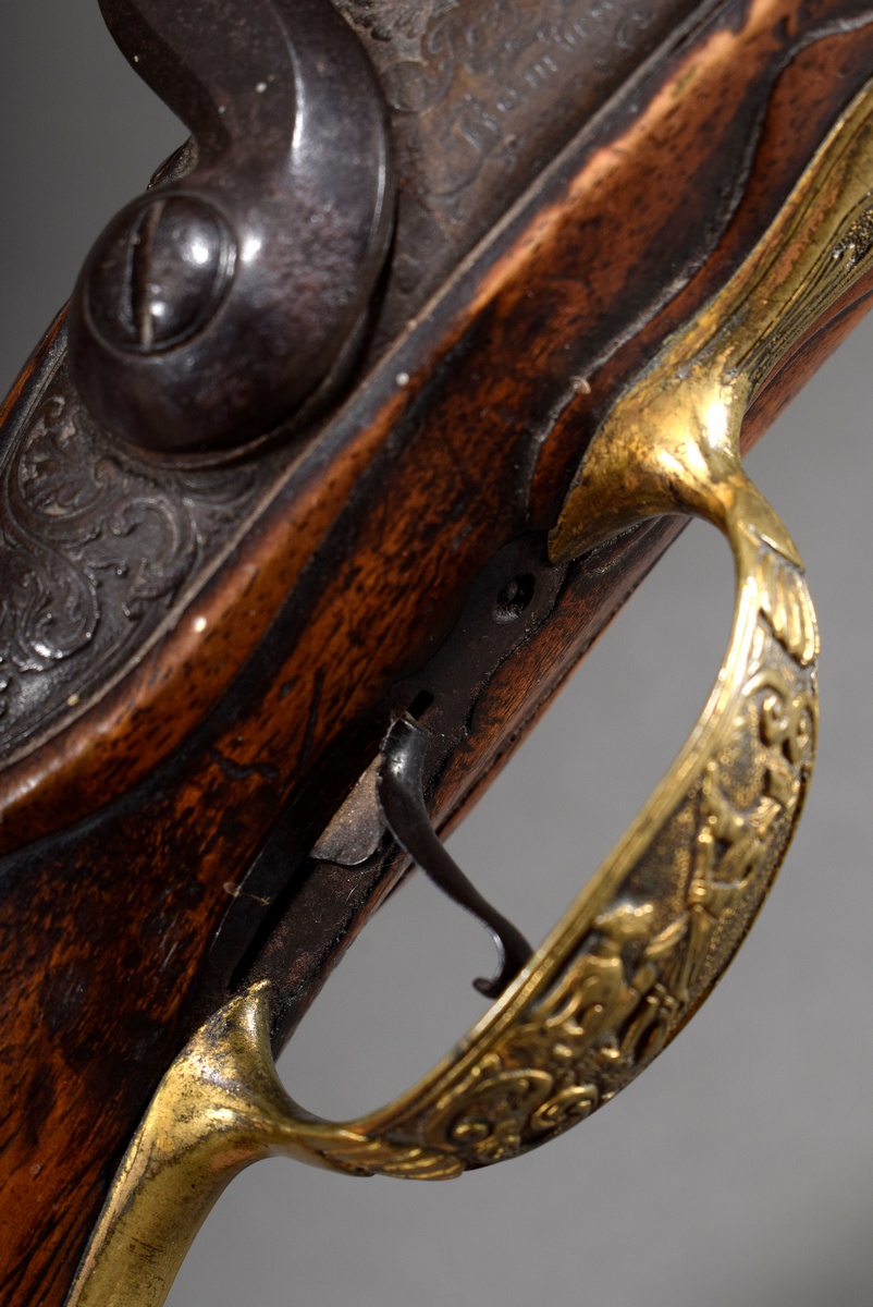 Muzzle-loading/percussion pistol (adjusted) with walnut stock, finely chiselled gilt bronze decorat - Image 5 of 18