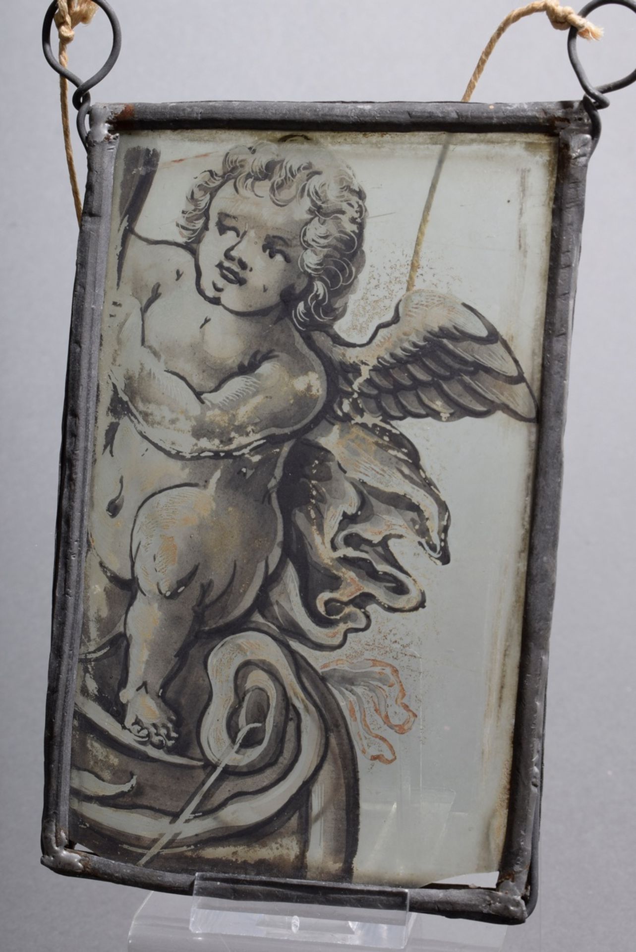 7 Various antique leaded glass with antique scenes, sayings, figural representations etc. in square - Image 3 of 12