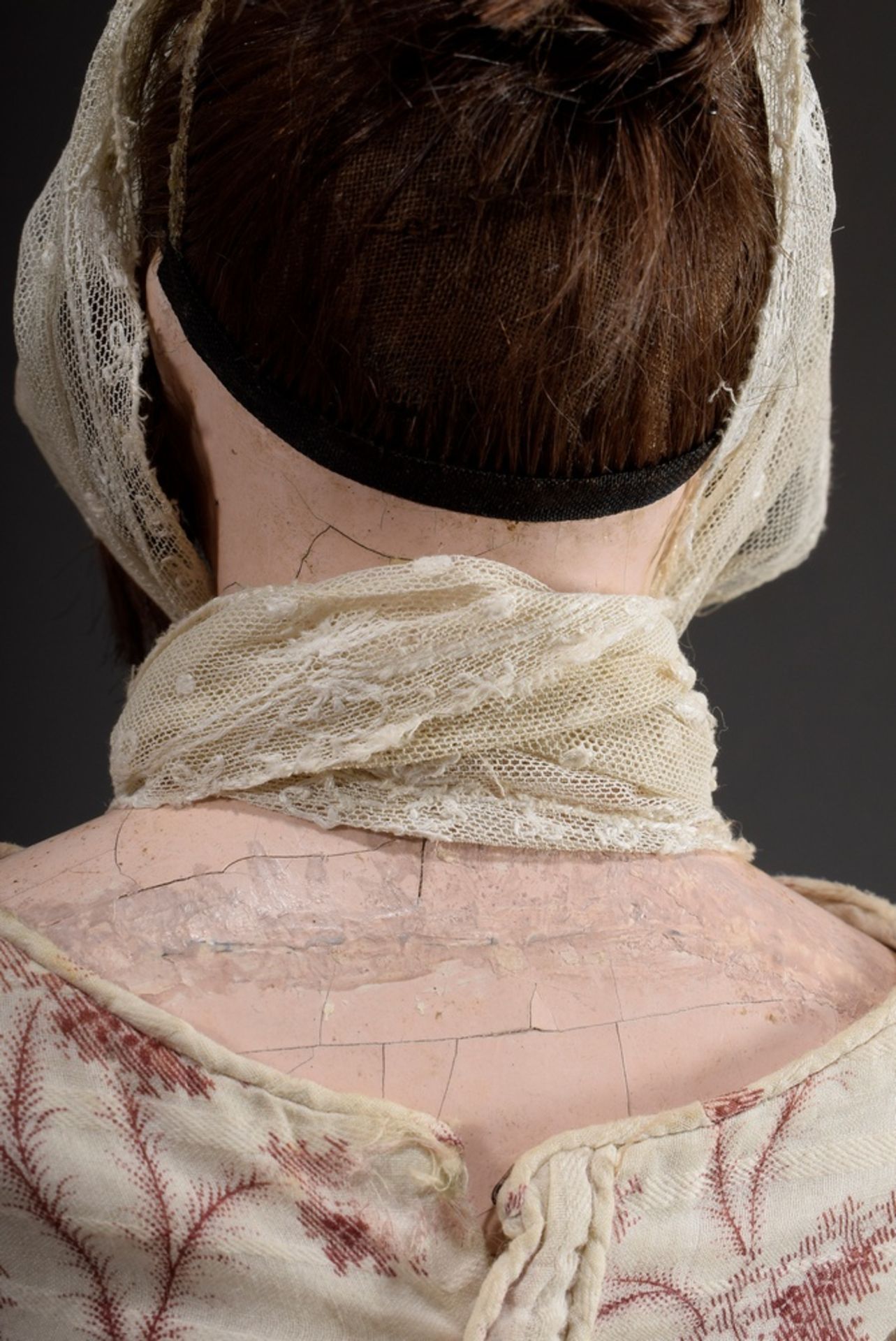 Early Biedermeier doll with papier-mâché breasthead, real hair and brown eyes, original clothing, c - Image 4 of 5