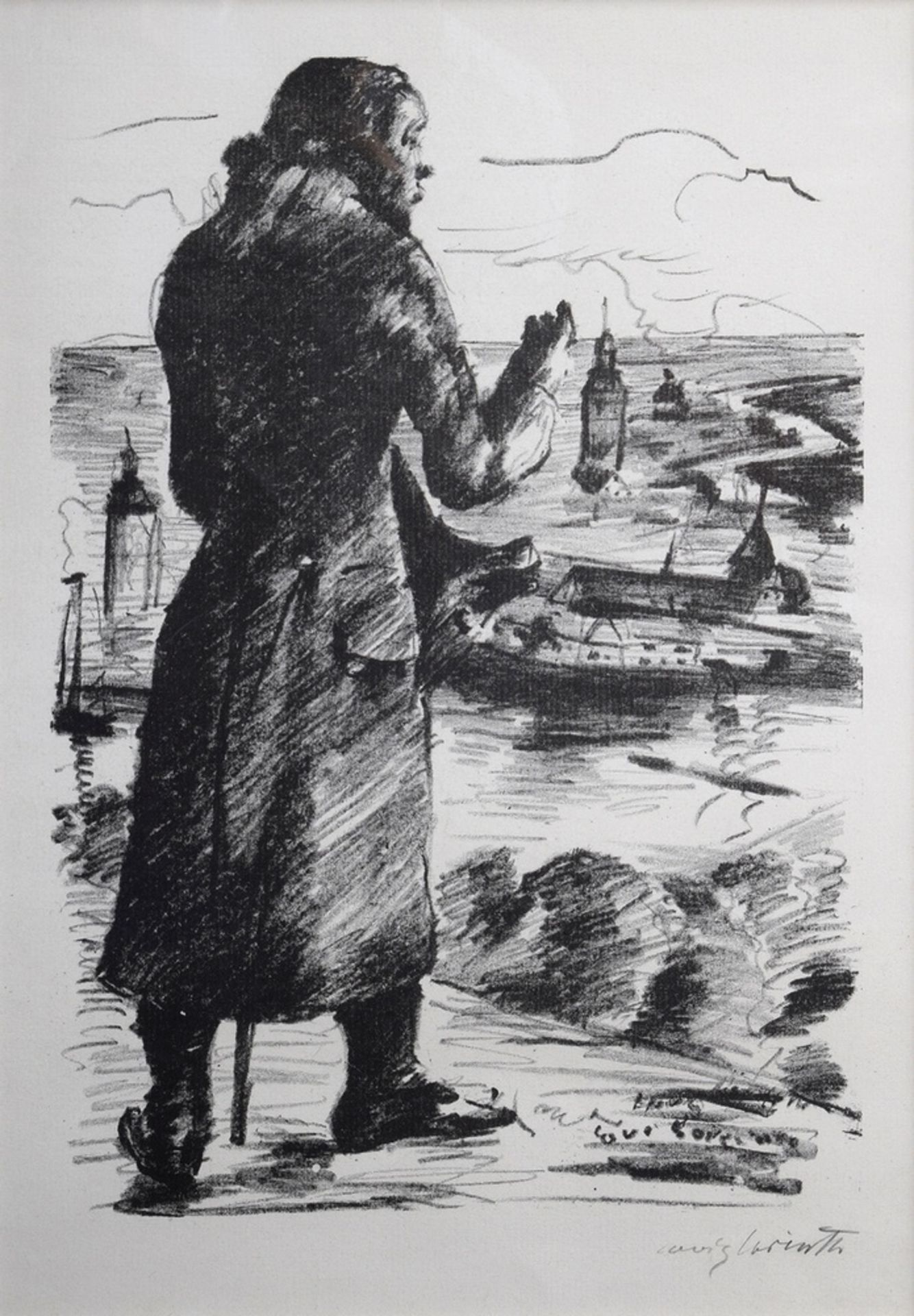 Corinth, Lovis (1858-1925) "Walker in front of a landscape submerged in floods", offset lithograph,