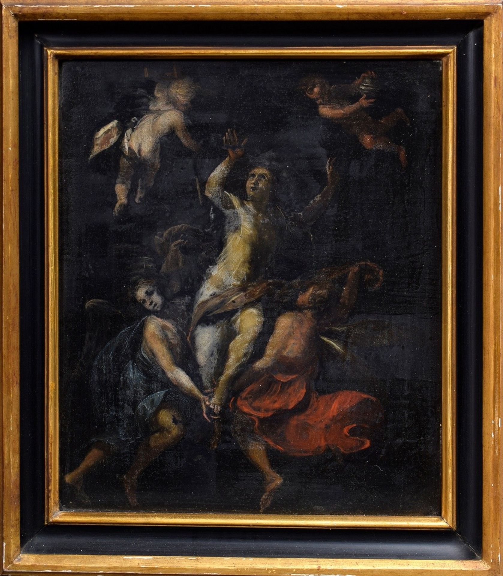 Unknown artist of the early 18th century "Apotheosis", oil/stone, old inv. no. on verso, 37x30,3cm  - Image 2 of 6
