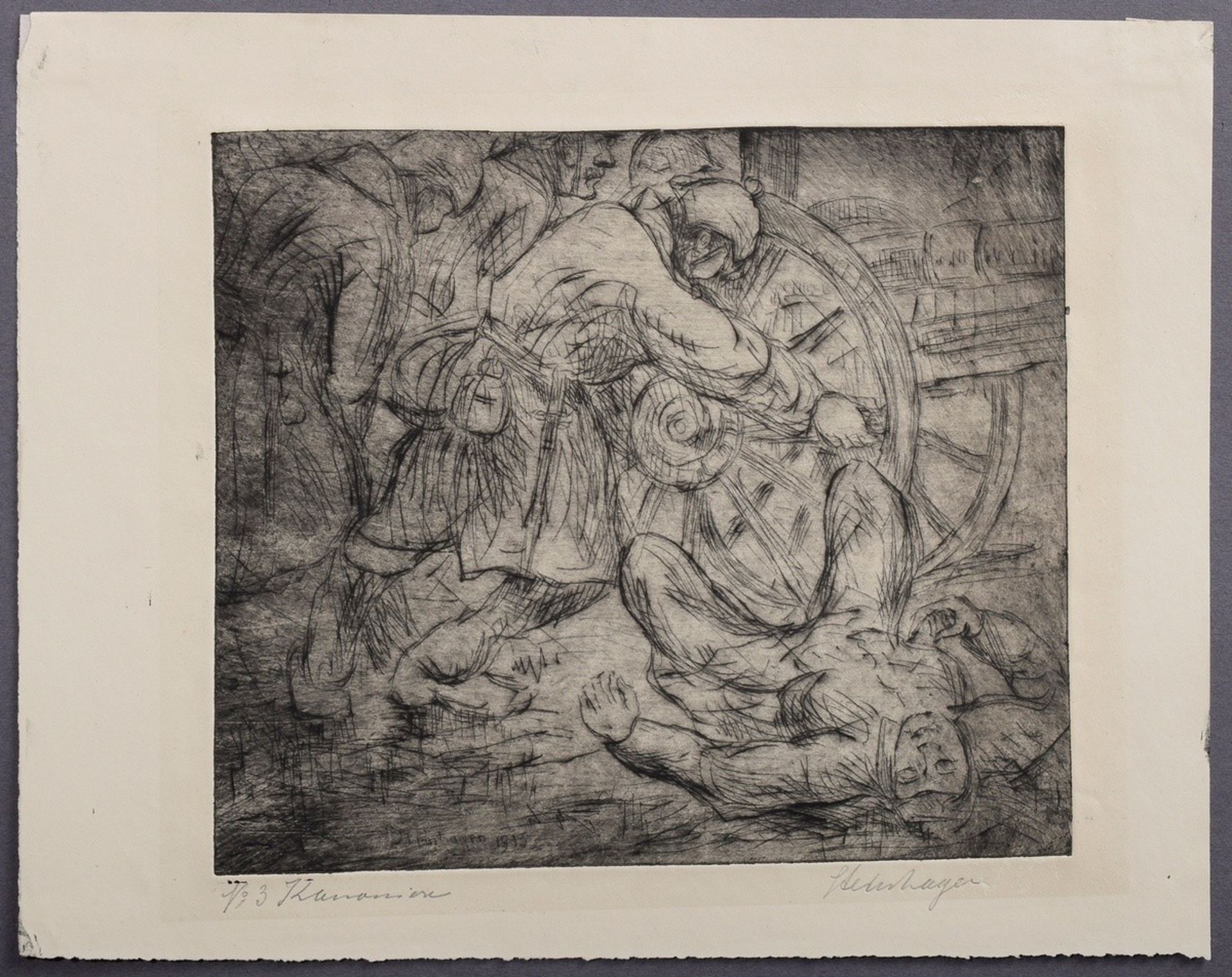 5 Steinhagen, Heinrich (1880-1948) "Scenes from World War I" 1915/16, etchings, some signed and dat - Image 8 of 11