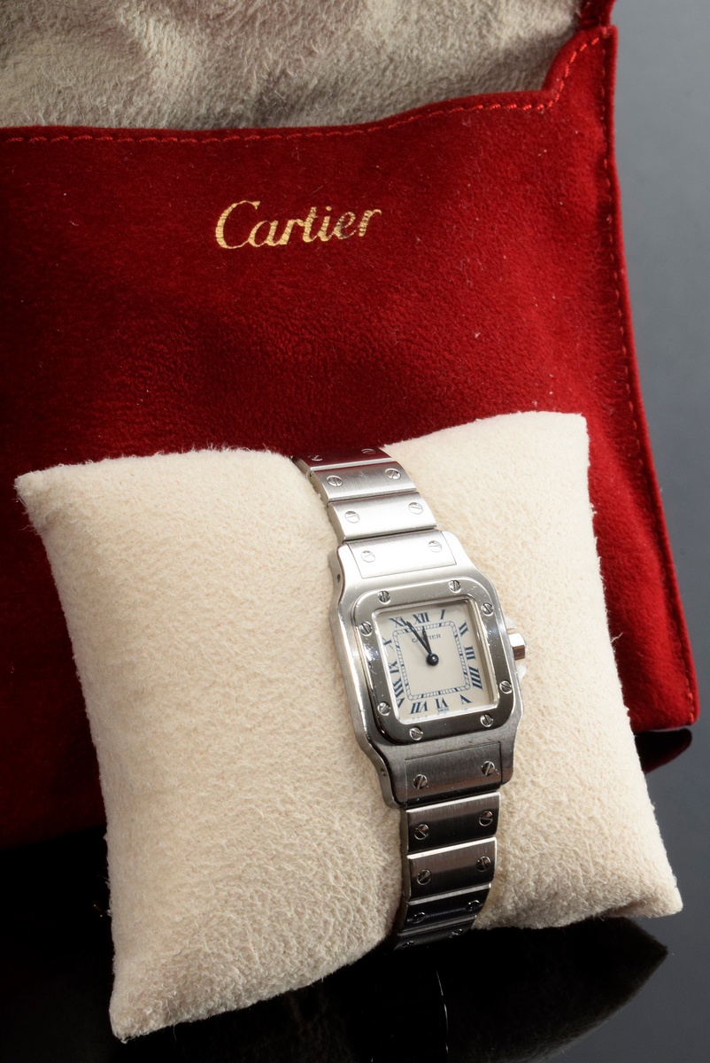 Cartier "Santos" steel ladies' wristwatch, small model, quartz movement, roman numerals and minute  - Image 5 of 7