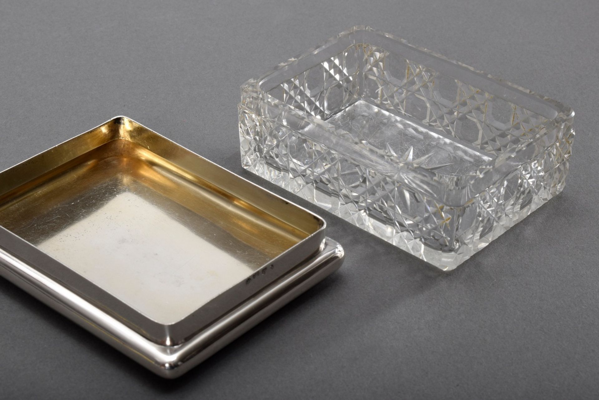 Square crystal box in Baccarat cut with plain silver 800 lid, Behrnd Hermann/Dresden 20th century,  - Image 3 of 4