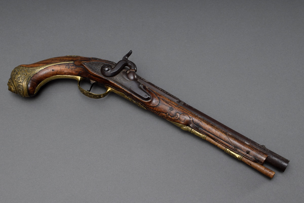 Muzzle-loading/percussion pistol (adjusted) with walnut stock, finely chiselled gilt bronze decorat - Image 18 of 18