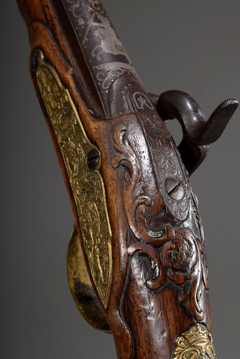 Muzzle-loading/percussion pistol (adjusted) with walnut stock, finely chiselled gilt bronze decorat - Image 13 of 18