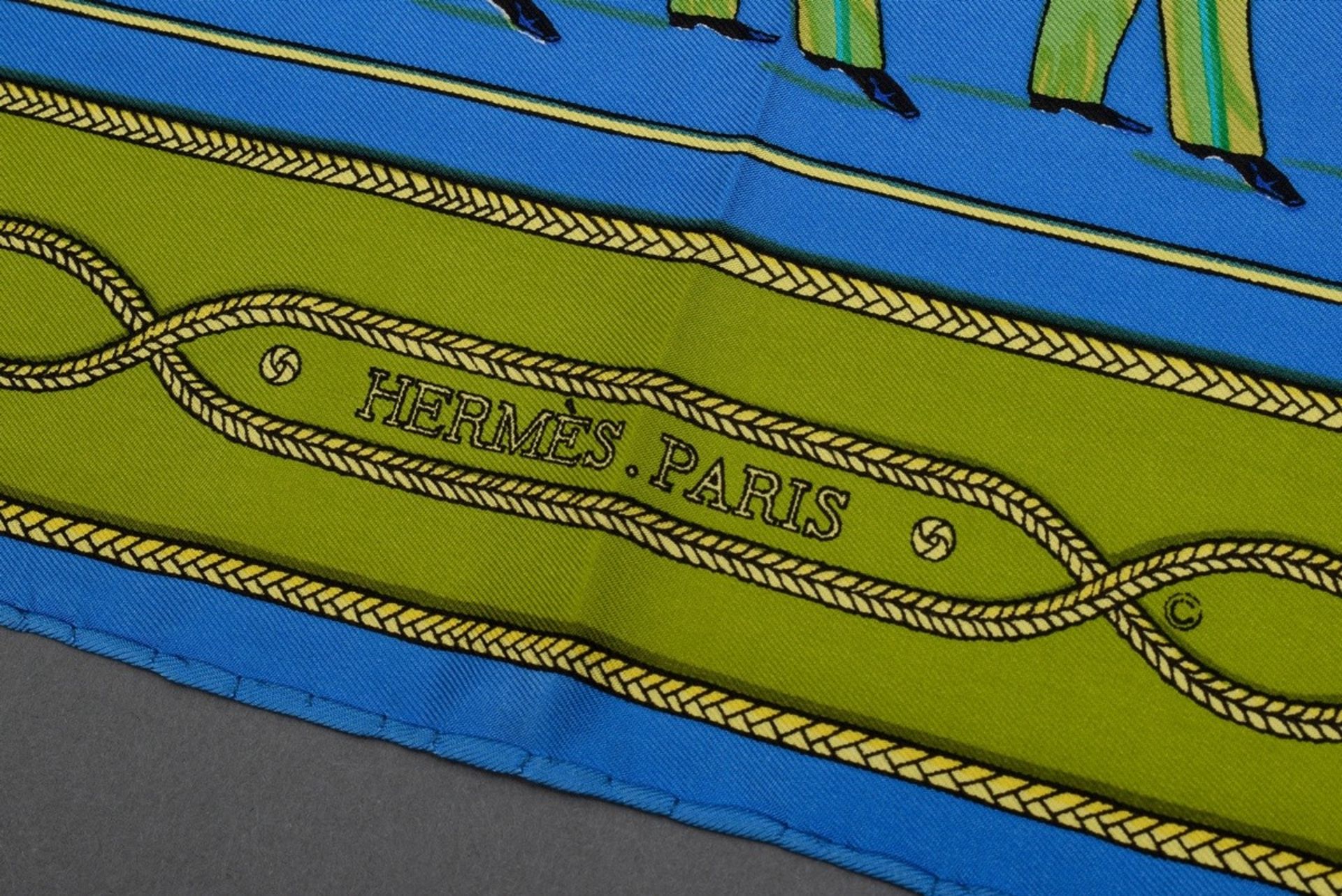 Hermès silk carré "La Parade", green/light blue, design: Françoise Héron, 90x90cm, label missing, s - Image 2 of 2