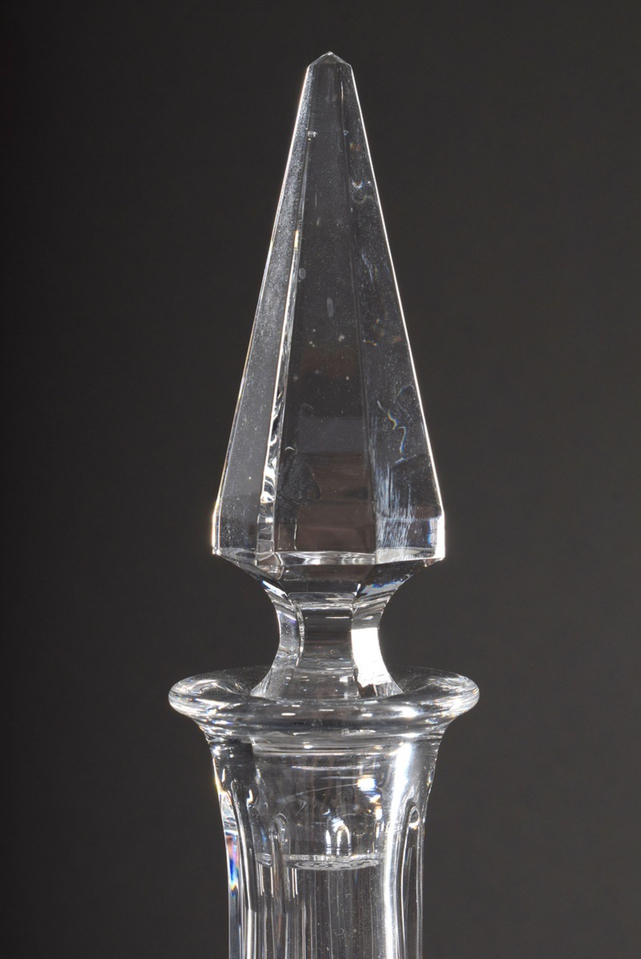 2 Various Baccarat conical carafes with facet cut, bottom signed, h. 43/22cm - Image 3 of 5