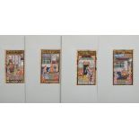 4 Diverse indopersische Miniaturen "Höfische Szenen" aus Handschriften, 18./19.Jh., Deckfarbenmaler