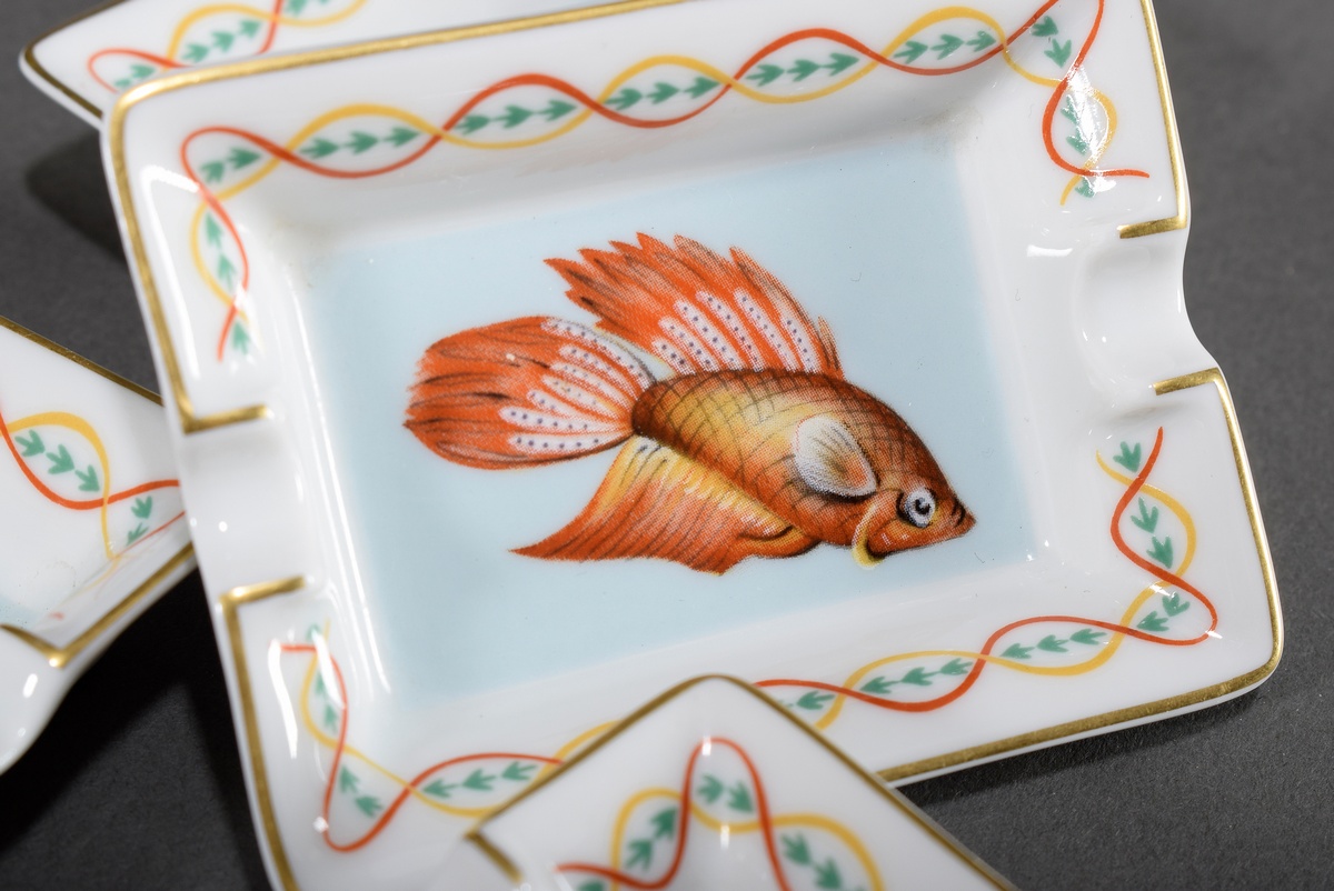 4 Various Hermès miniature porcelain ashtrays with coloured print decoration "ornamental fish" and  - Image 2 of 6