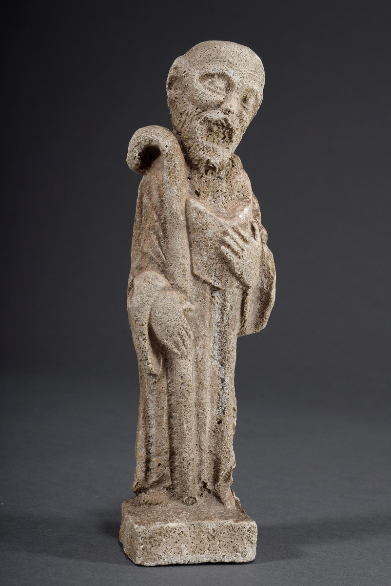 Limestone sculpture "Bishop with staff and bible", probably 15th century, h. 21,8cm