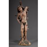 Sakralfigur "Heiliger Sebastian", Holz geschnitzt und farbig gefasst, H. 61,5cm, etwas defekt, rest