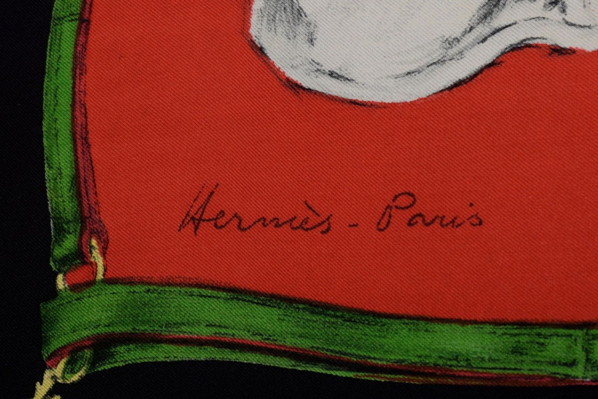 Hermès silk carré "Les Levriers", red/black, design: Xavier de Poret 1955, 90x90cm, shield missing, - Image 4 of 4